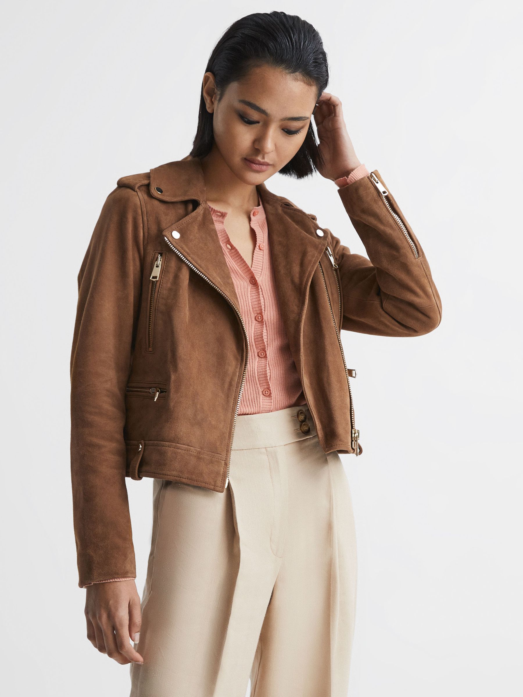 reiss tan leather jacket