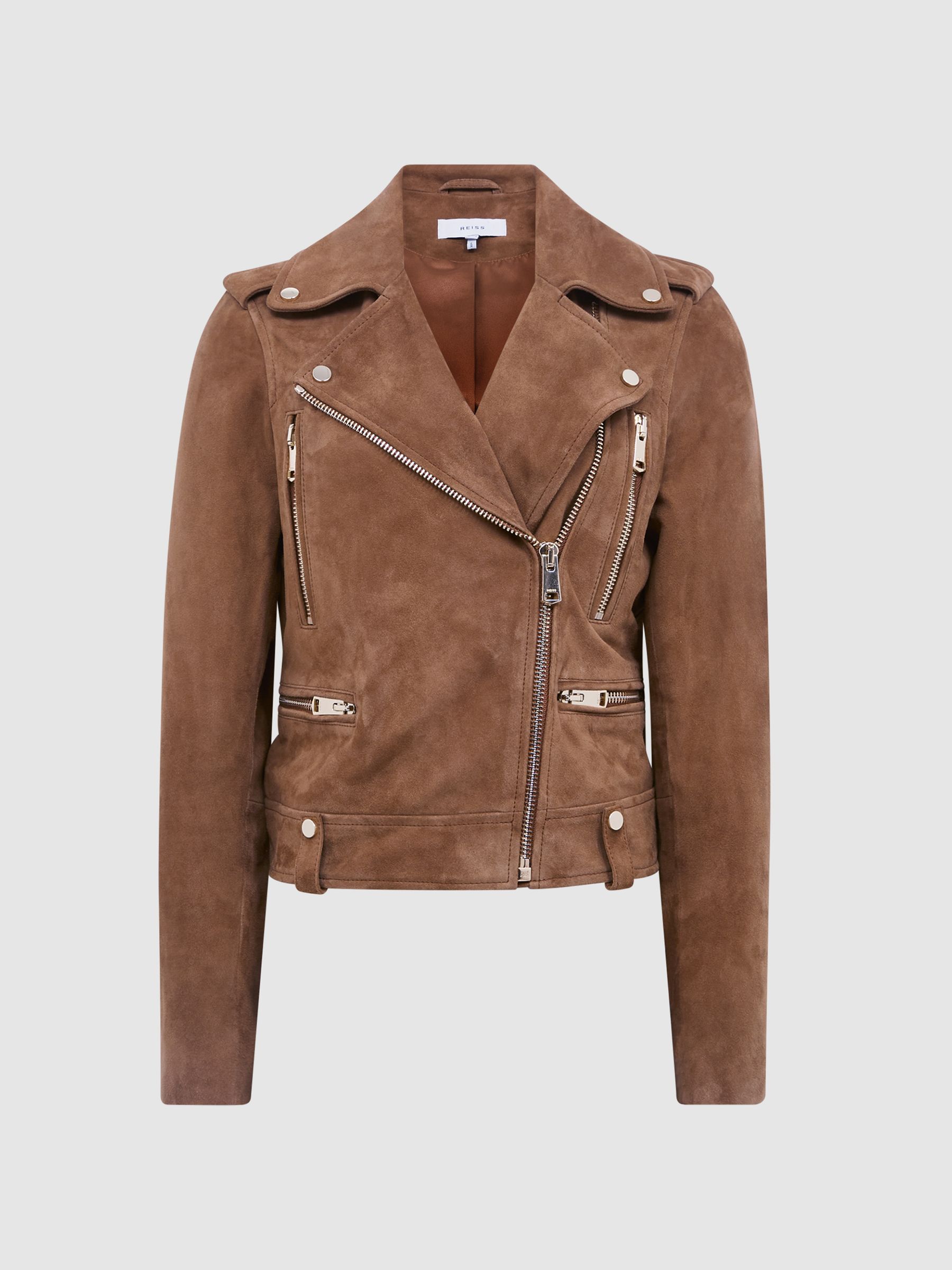 Suede Biker Jacket in Tan - Image 2 of 6