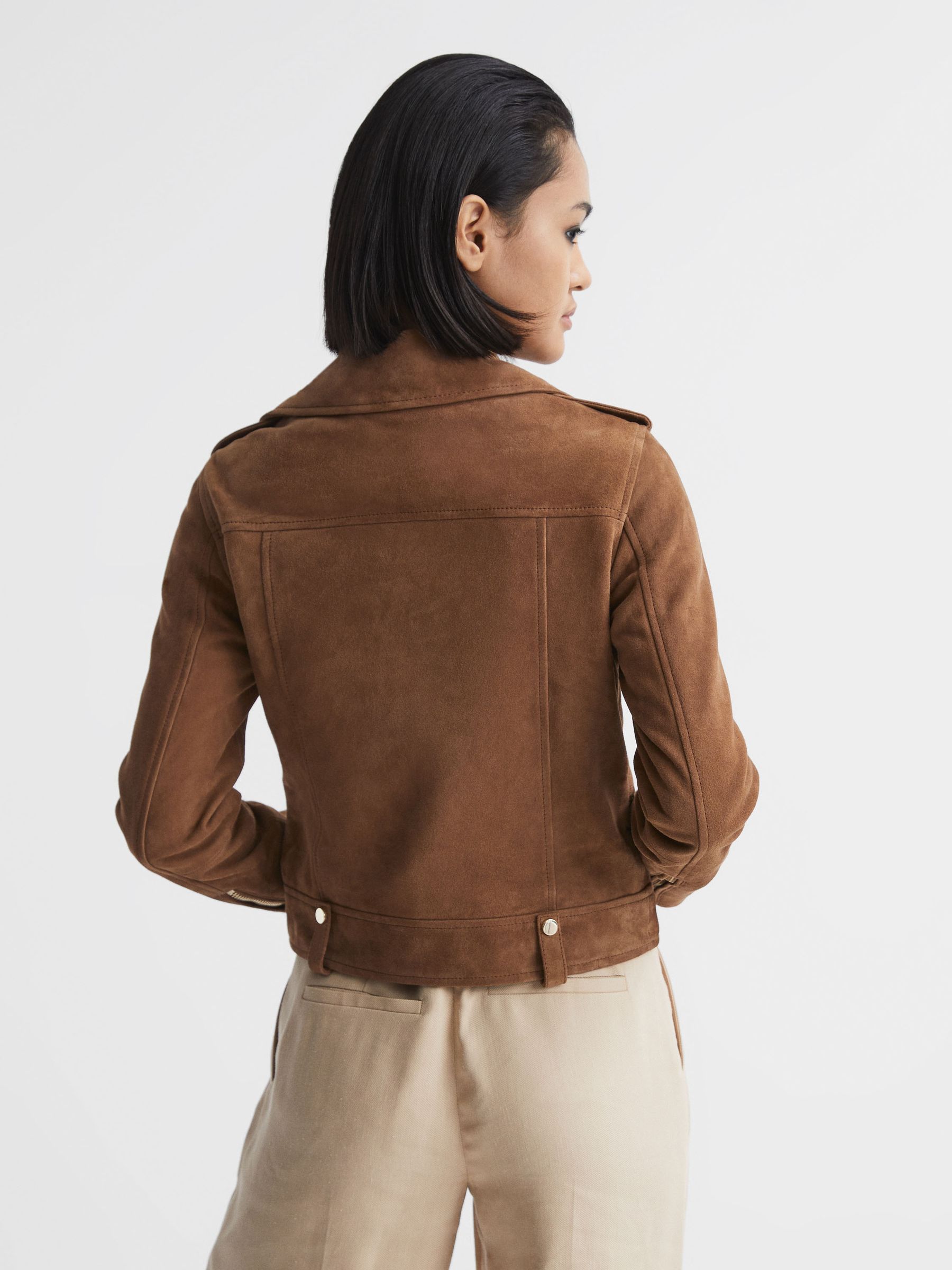 Suede Biker Jacket in Tan - Image 5 of 6