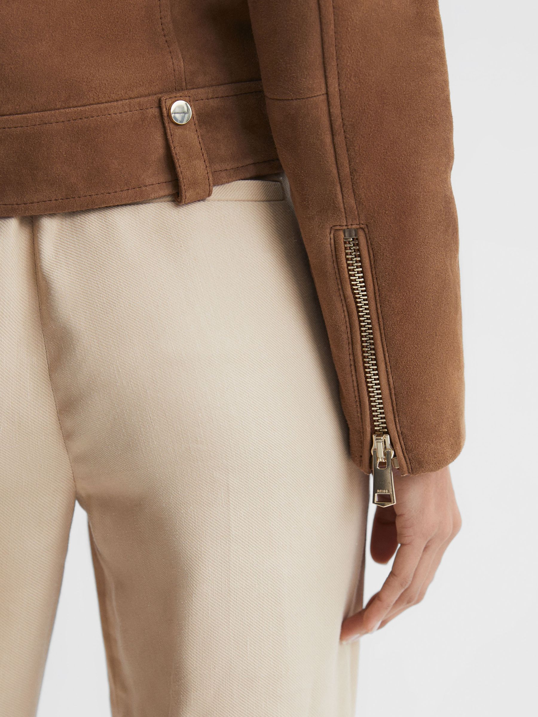 Suede Biker Jacket in Tan - Image 6 of 6