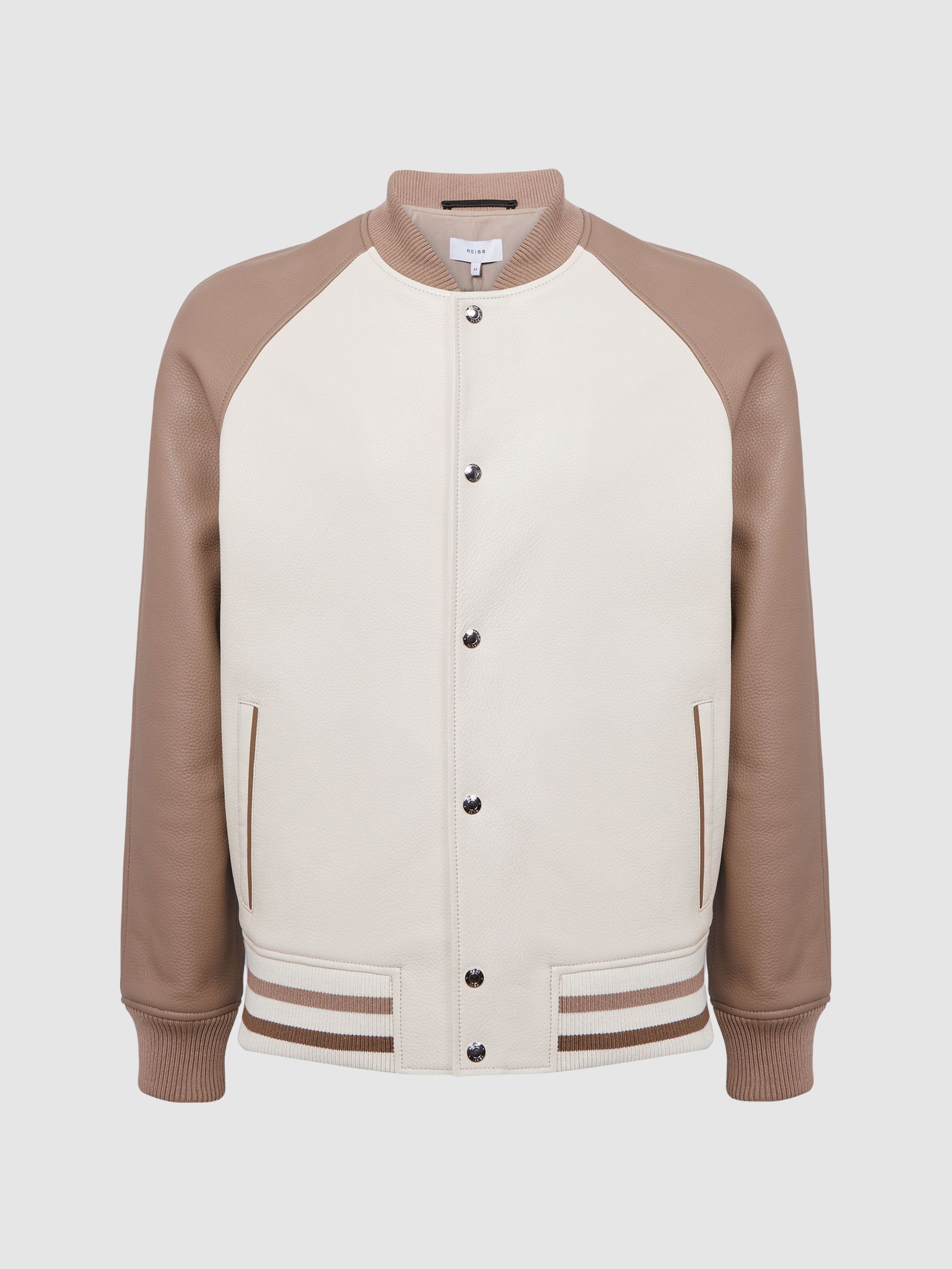 Leather Bomber Jacket in Ecru/Taupe - Image 2 of 7
