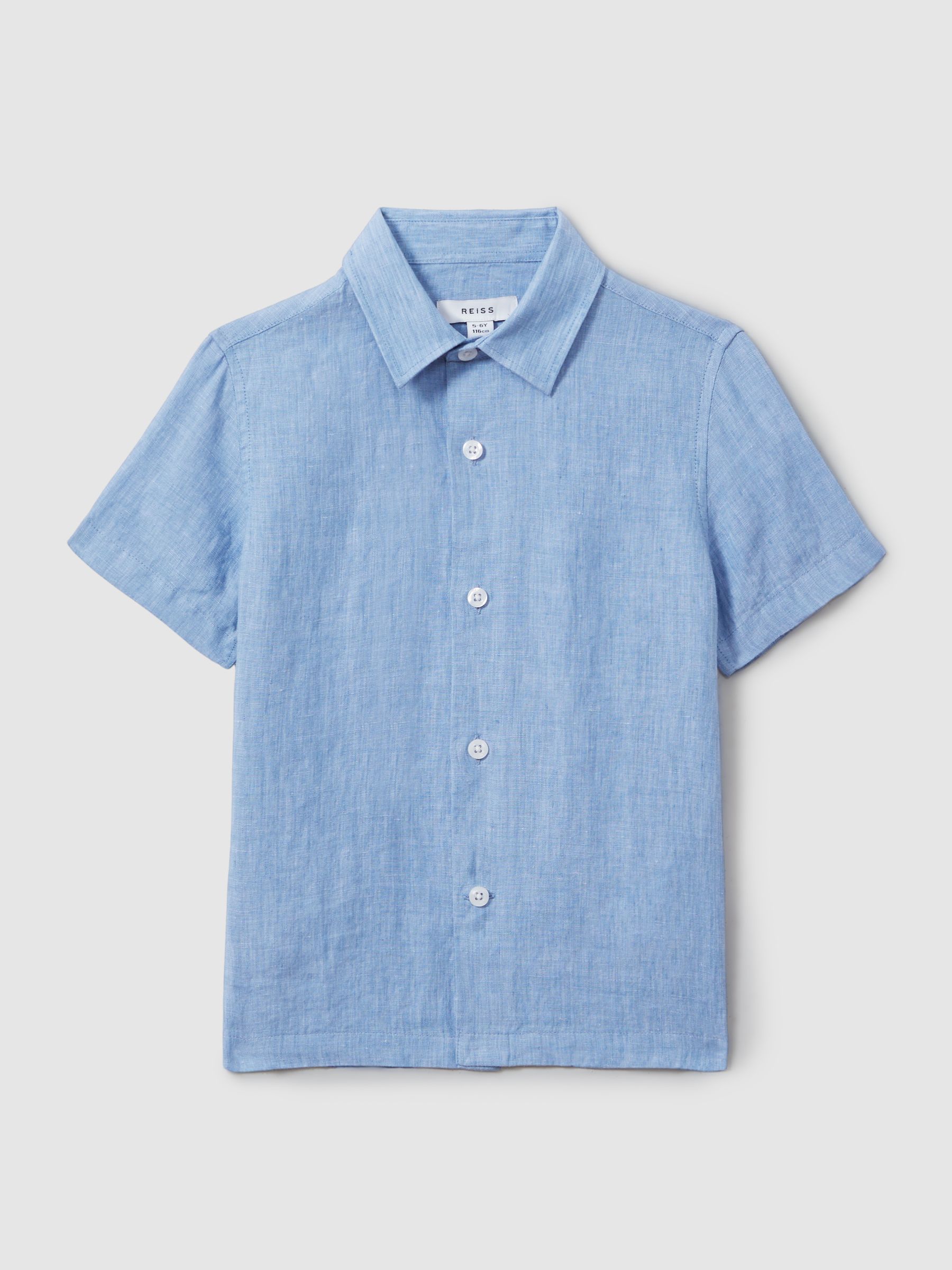 9-13 yrs Short Sleeve Linen Shirt in Soft Blue - Image 2 of 7
