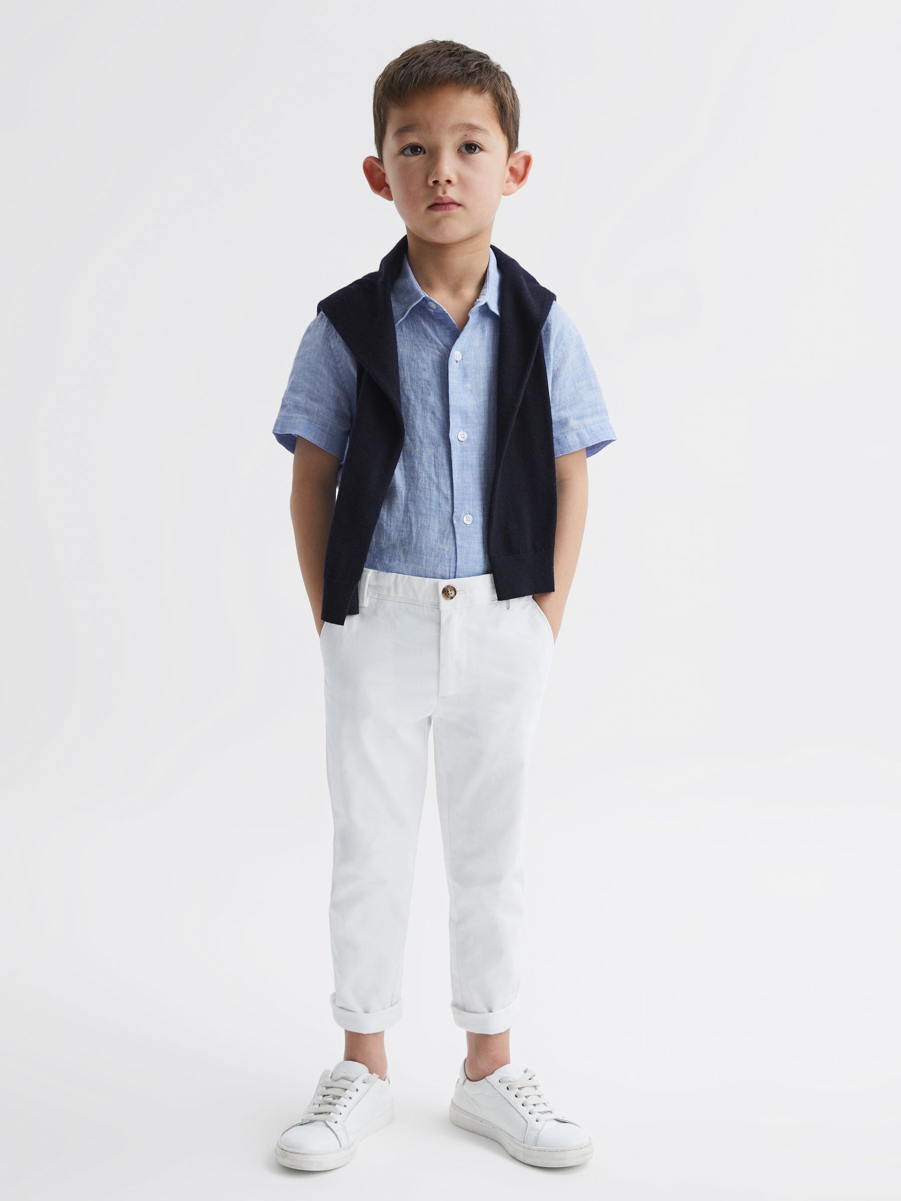 9-13 yrs Short Sleeve Linen Shirt in Soft Blue - Image 6 of 7