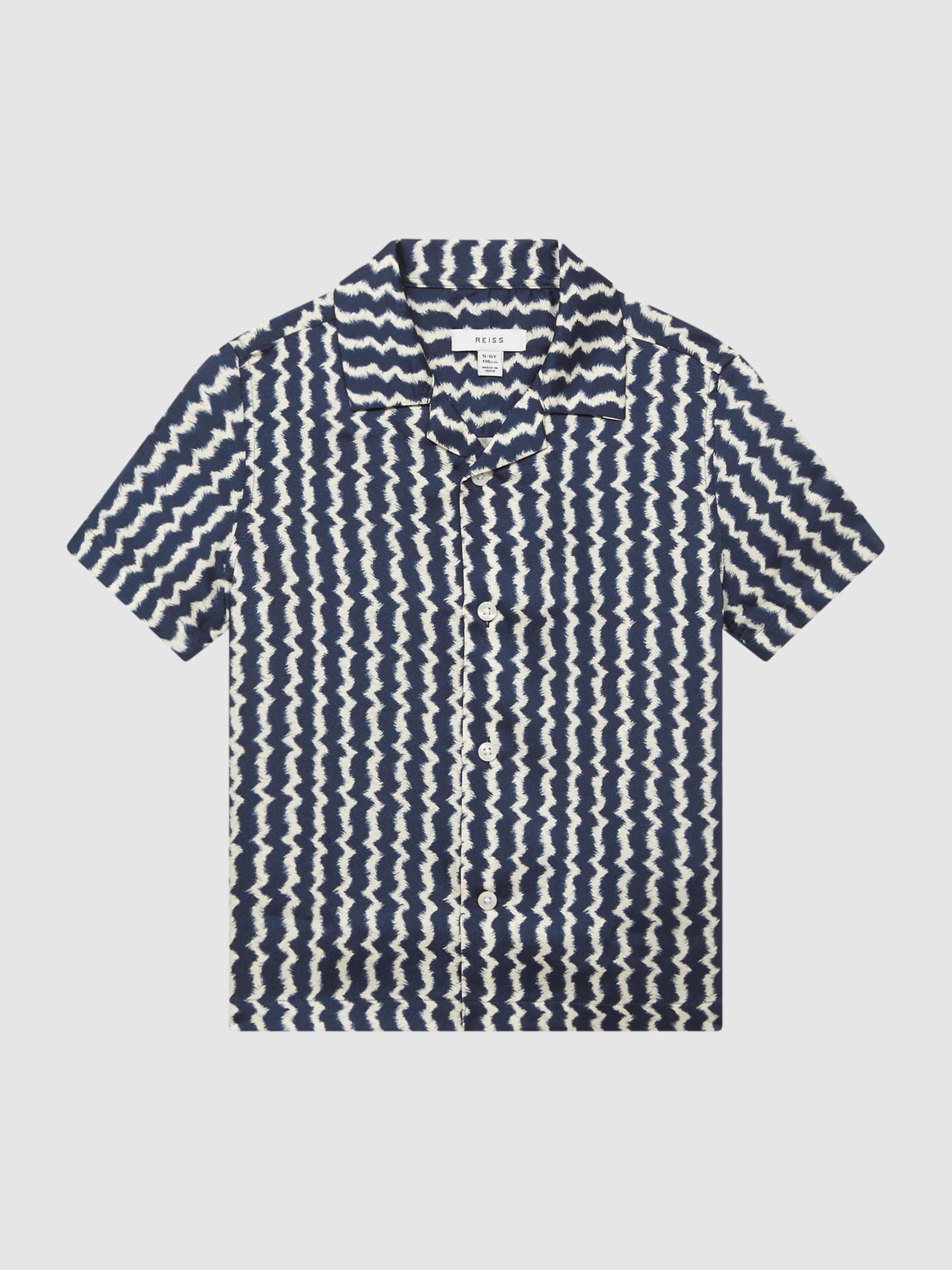Junior Cuban Collar Printed Shirt in Navy - Image 2 of 6