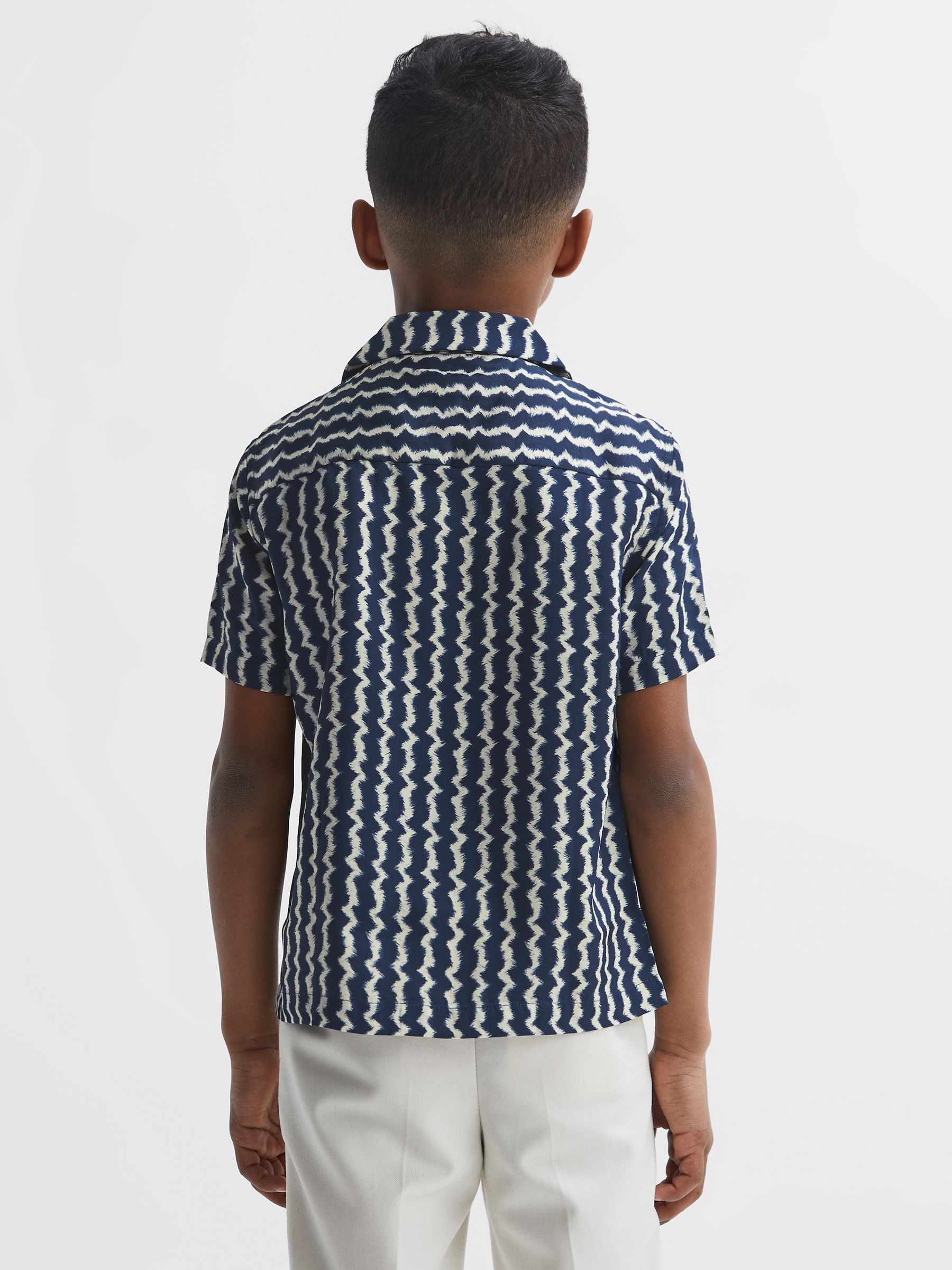 Junior Cuban Collar Printed Shirt in Navy - Image 5 of 6