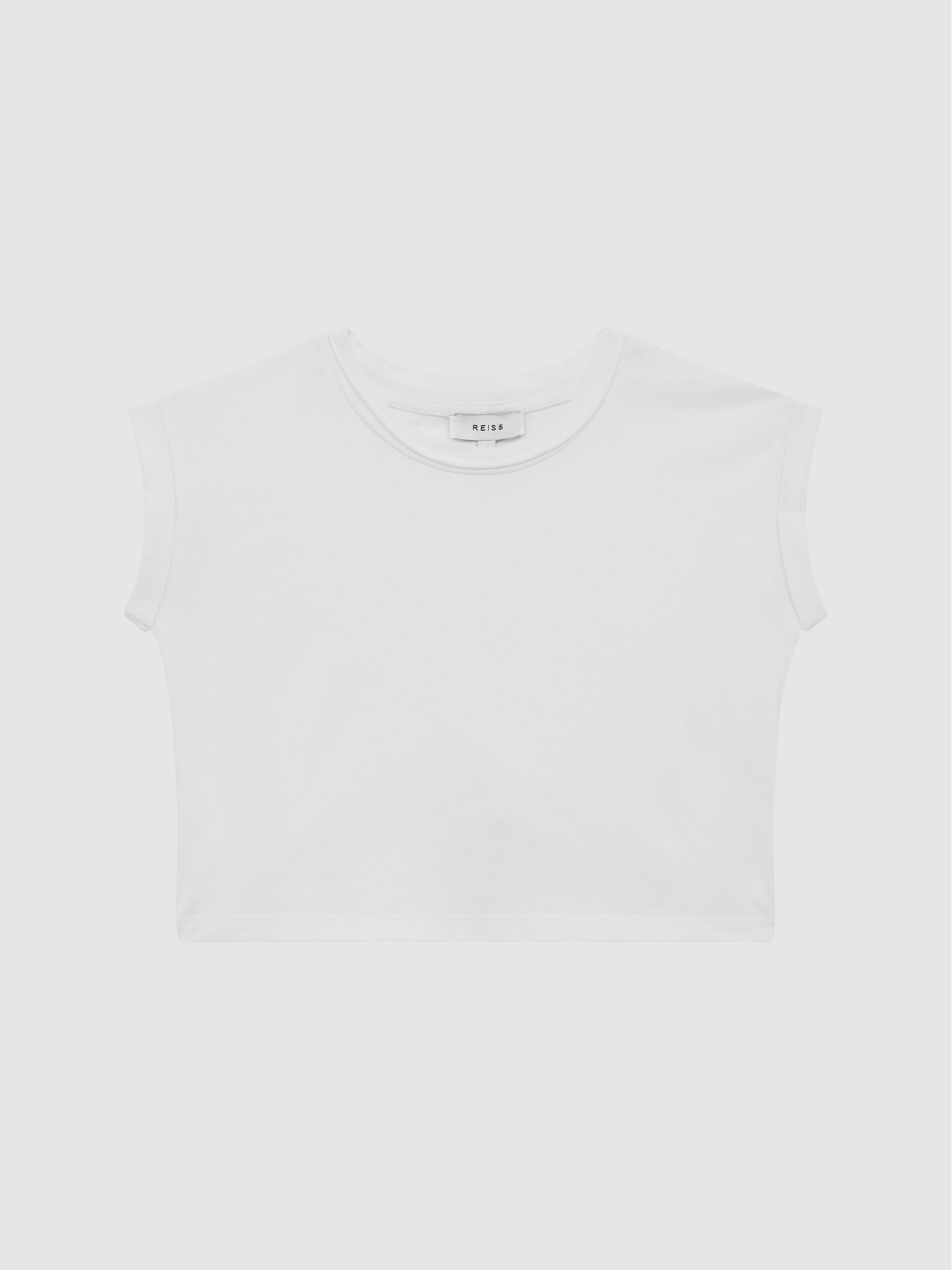 4-9 yrs Cotton Crew Neck Cropped T-Shirt in White - Image 2 of 6