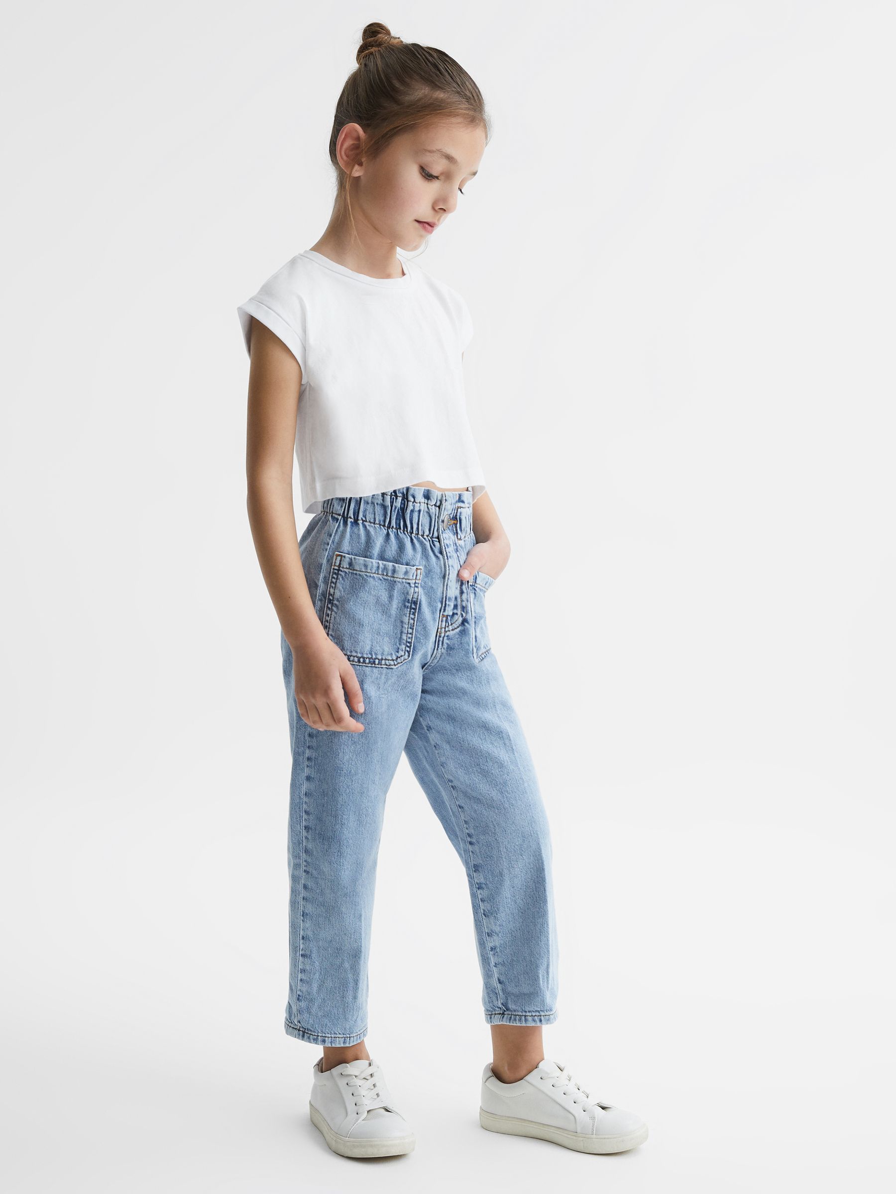 4-9 yrs Cotton Crew Neck Cropped T-Shirt in White - Image 3 of 6