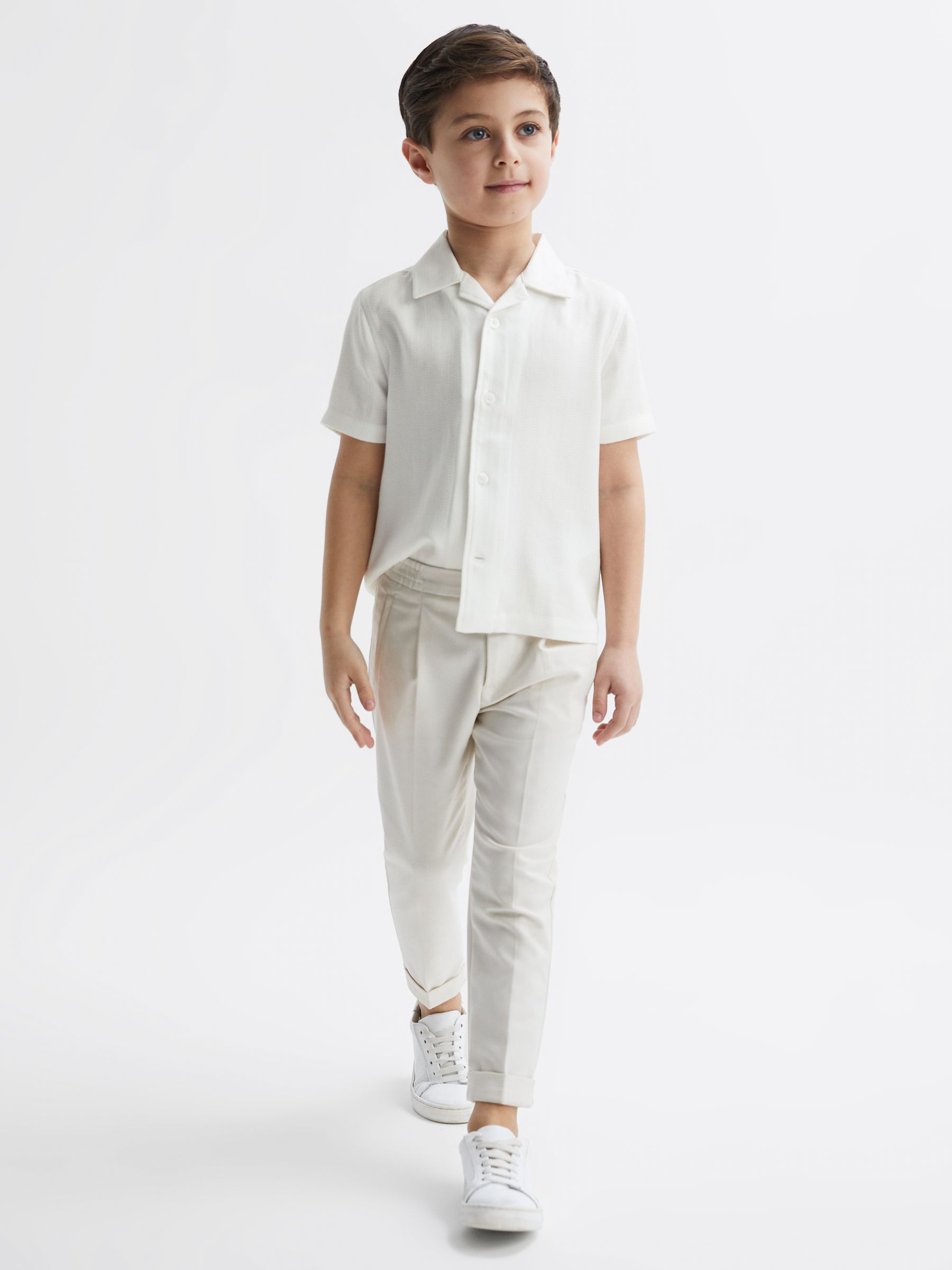 Senior Cuban Collar Ribbed Polo With Linen in Ecru - Image 1 of 7