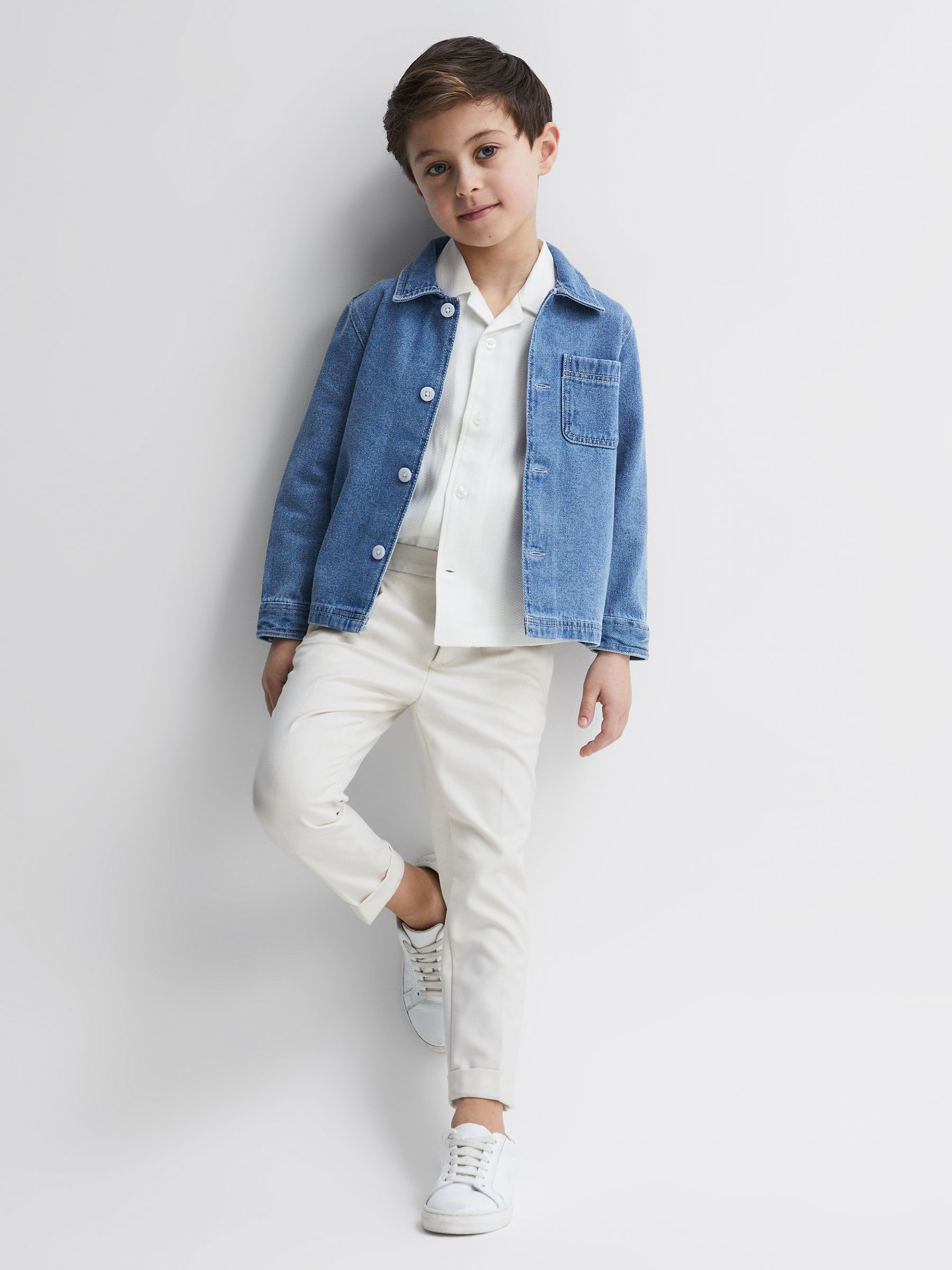 Senior Cuban Collar Ribbed Polo With Linen in Ecru - Image 6 of 7