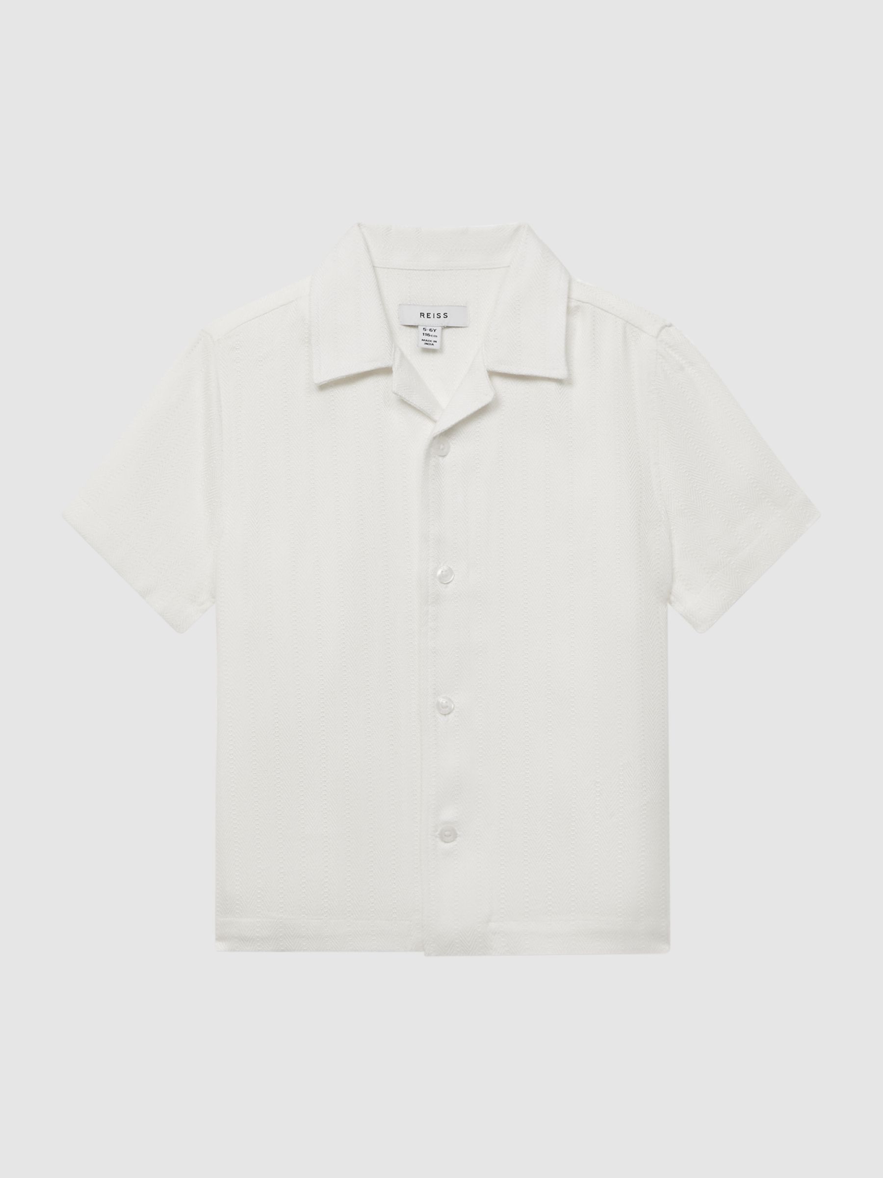 Junior Cuban Collar Ribbed Polo With Linen in Ecru - Image 2 of 7