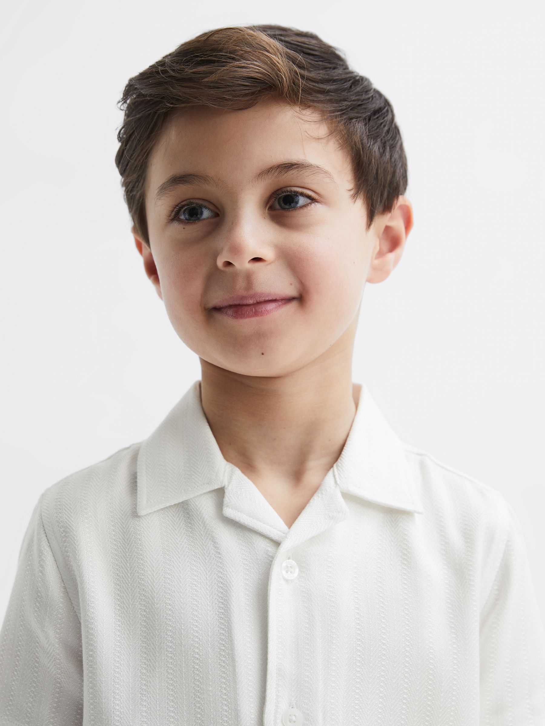 Junior Cuban Collar Ribbed Polo With Linen in Ecru - Image 4 of 7