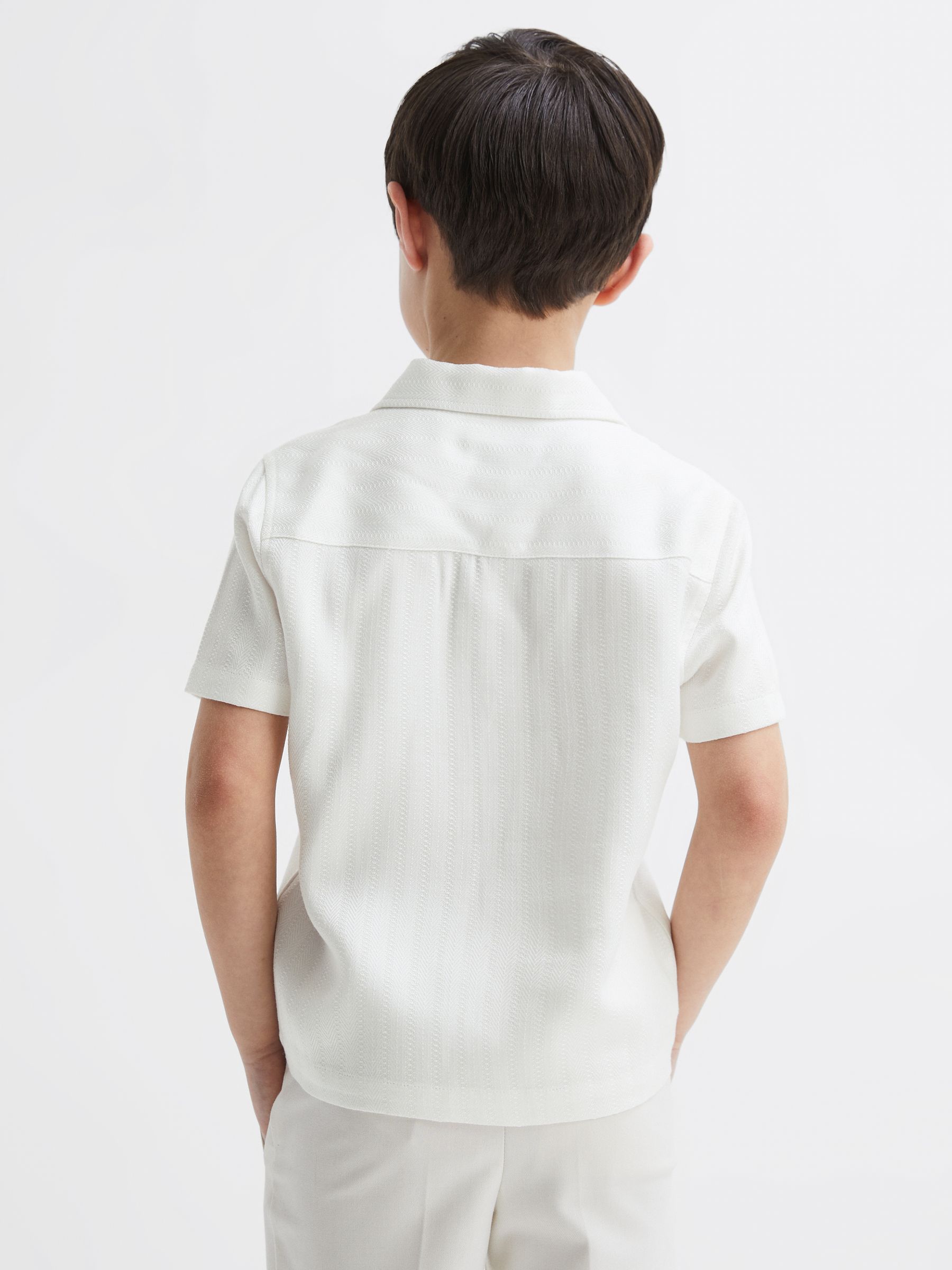Junior Cuban Collar Ribbed Polo With Linen in Ecru - Image 5 of 7