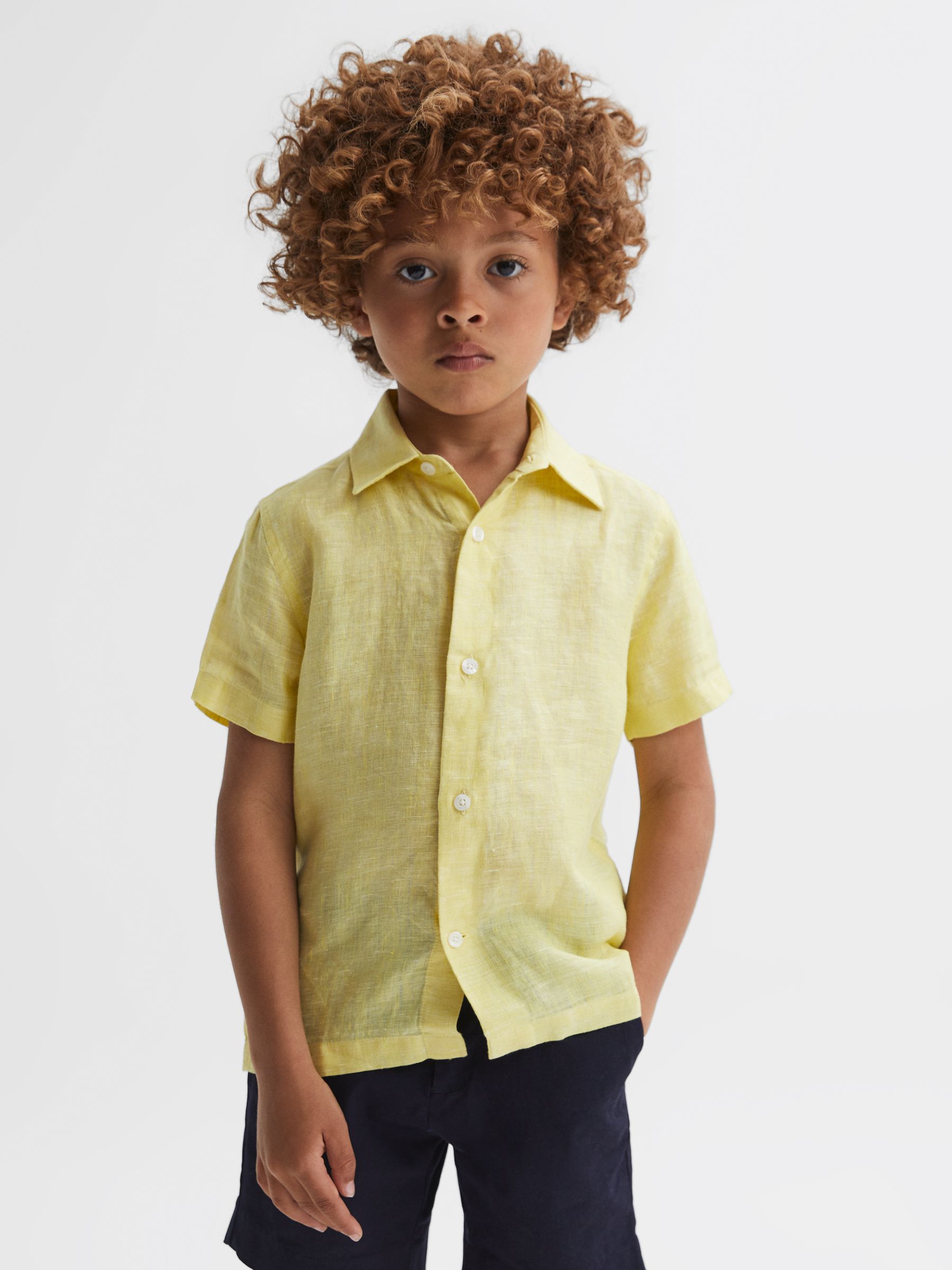 Short Sleeve Linen Shirt in Lemon - Image 1 of 6