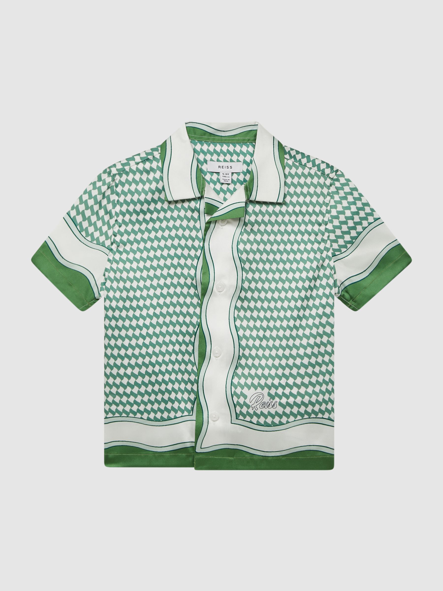 9-12 yrs Printed Cuban Collar Short Sleeve Shirt in Green - Image 2 of 7 9-12 yrs Printed Cuban Collar Short Sleeve Shirt in Green - Image 2 of 7