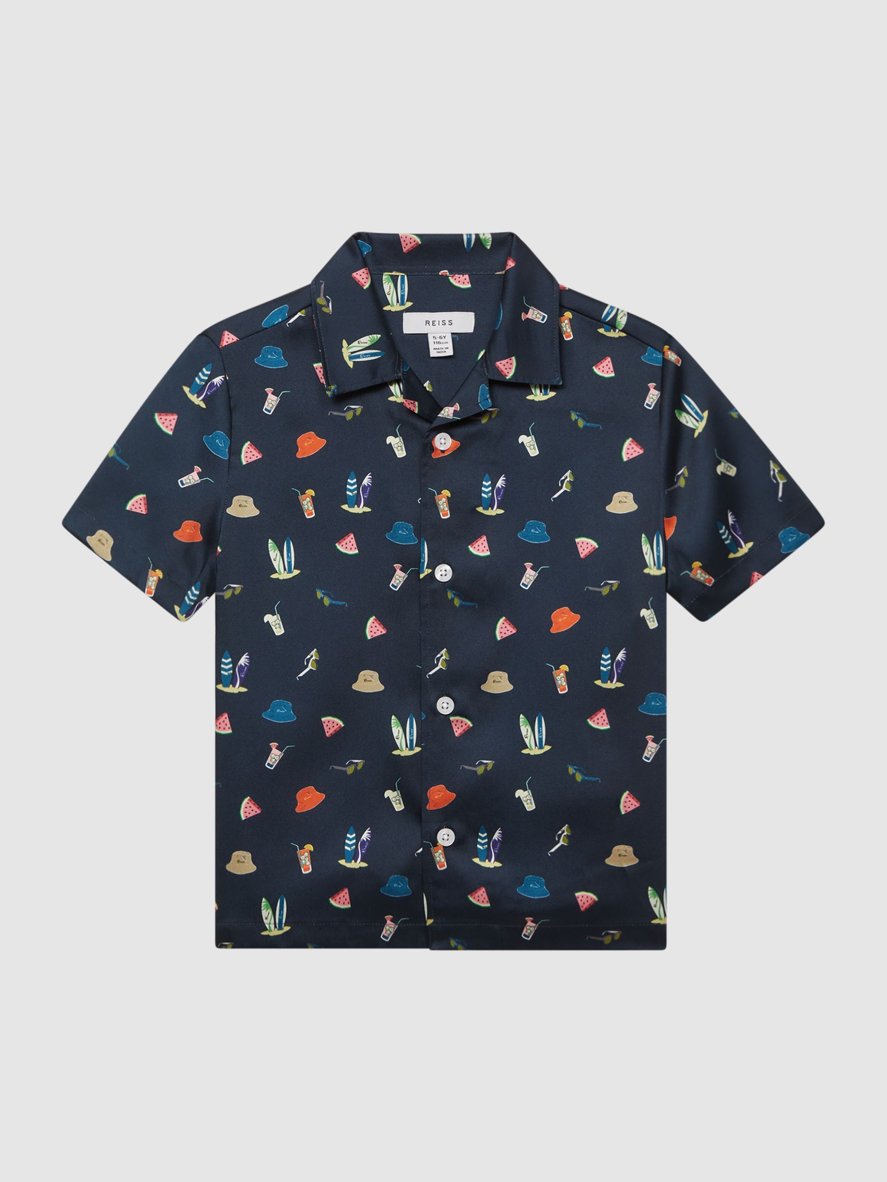 Beach Print Cuban Collar Shirt in Navy - Image 2 of 7