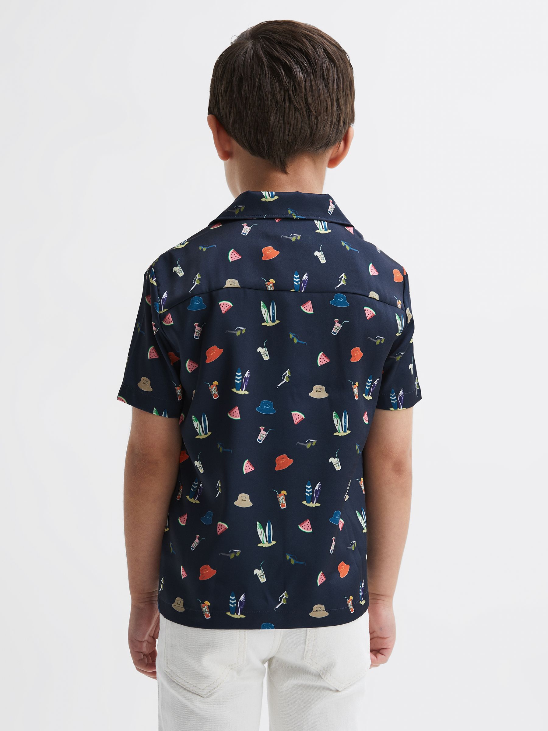 Beach Print Cuban Collar Shirt in Navy - Image 5 of 7