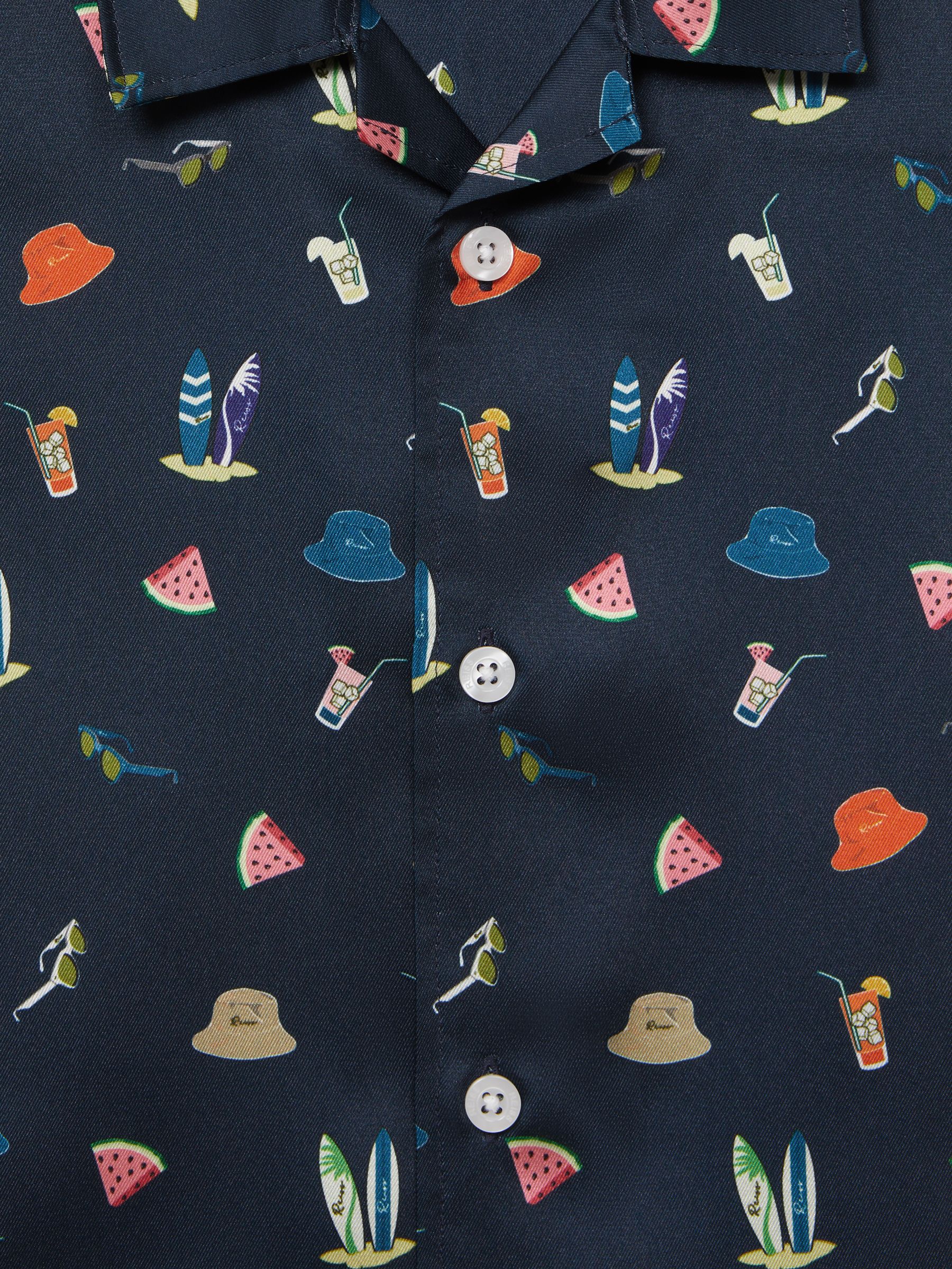 Beach Print Cuban Collar Shirt in Navy - Image 7 of 7