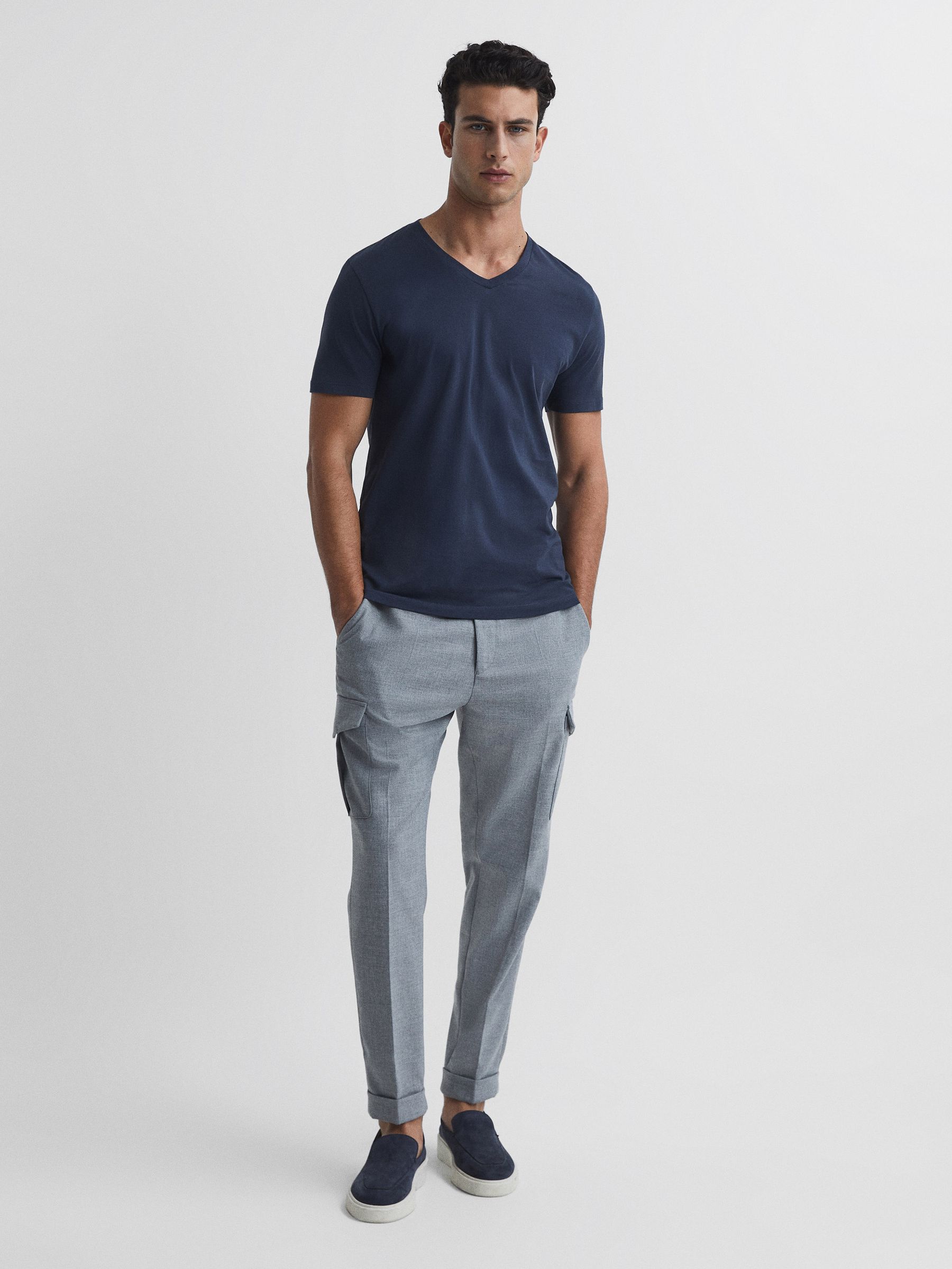 Cotton V-Neck T-Shirt in Airforce Blue - Image 3 of 5