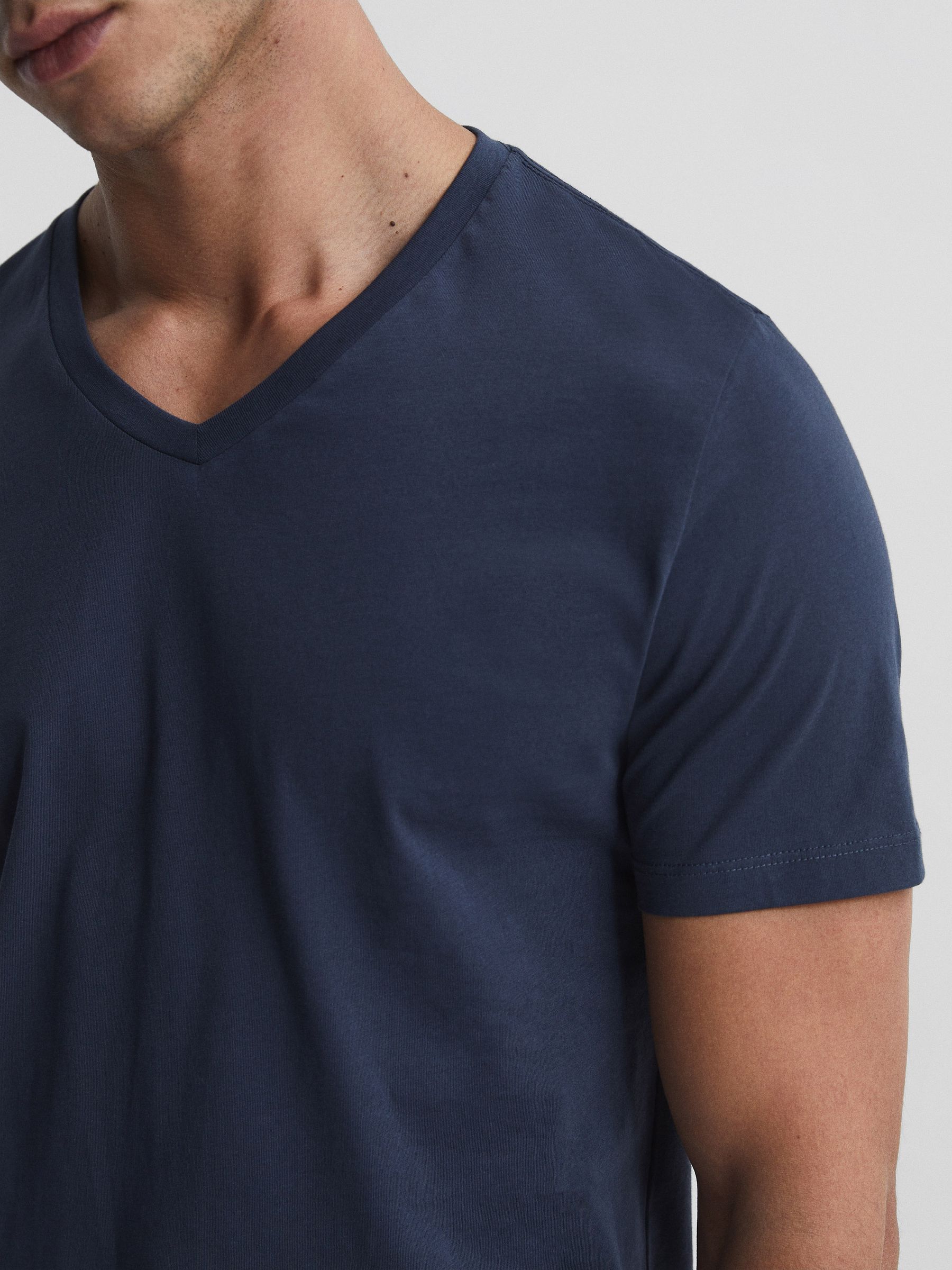 Cotton V-Neck T-Shirt in Airforce Blue - Image 4 of 5