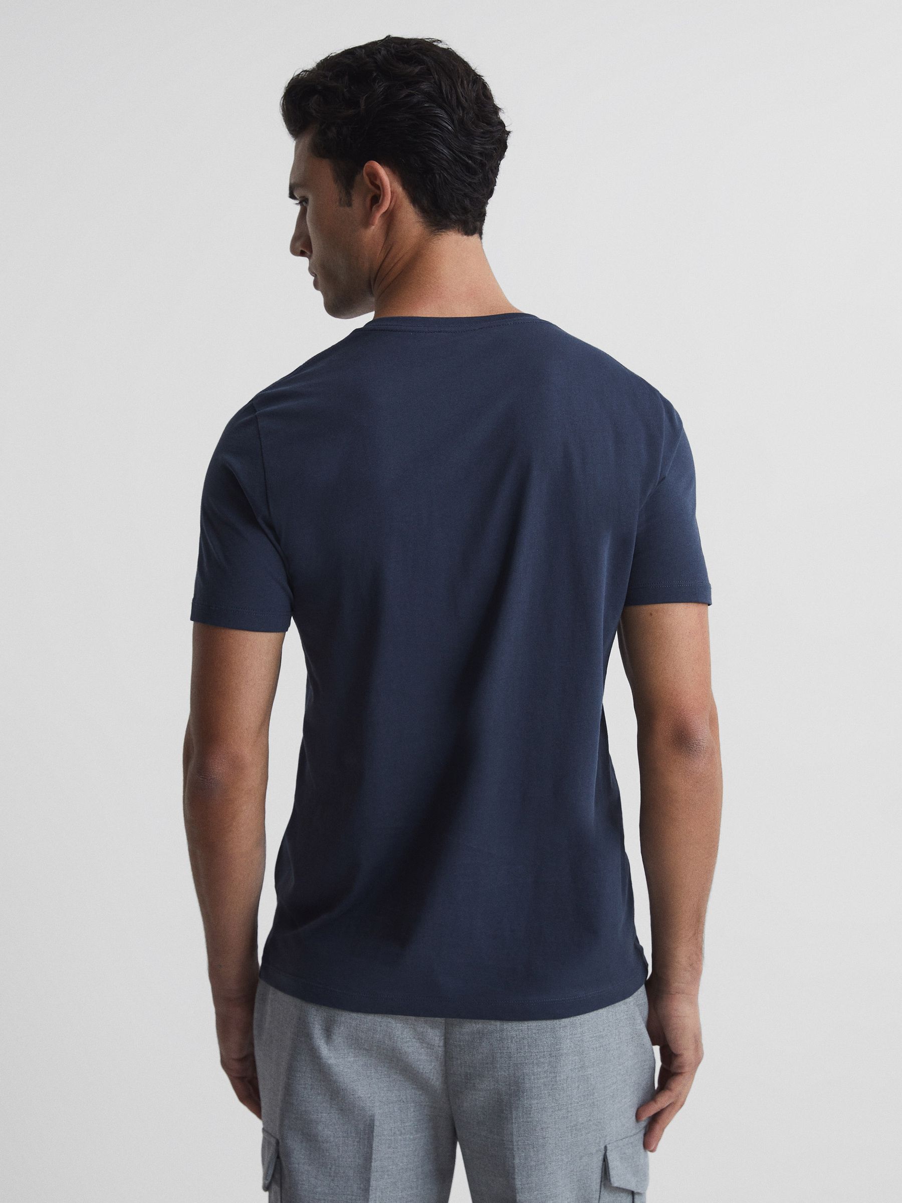 Cotton V-Neck T-Shirt in Airforce Blue - Image 5 of 5