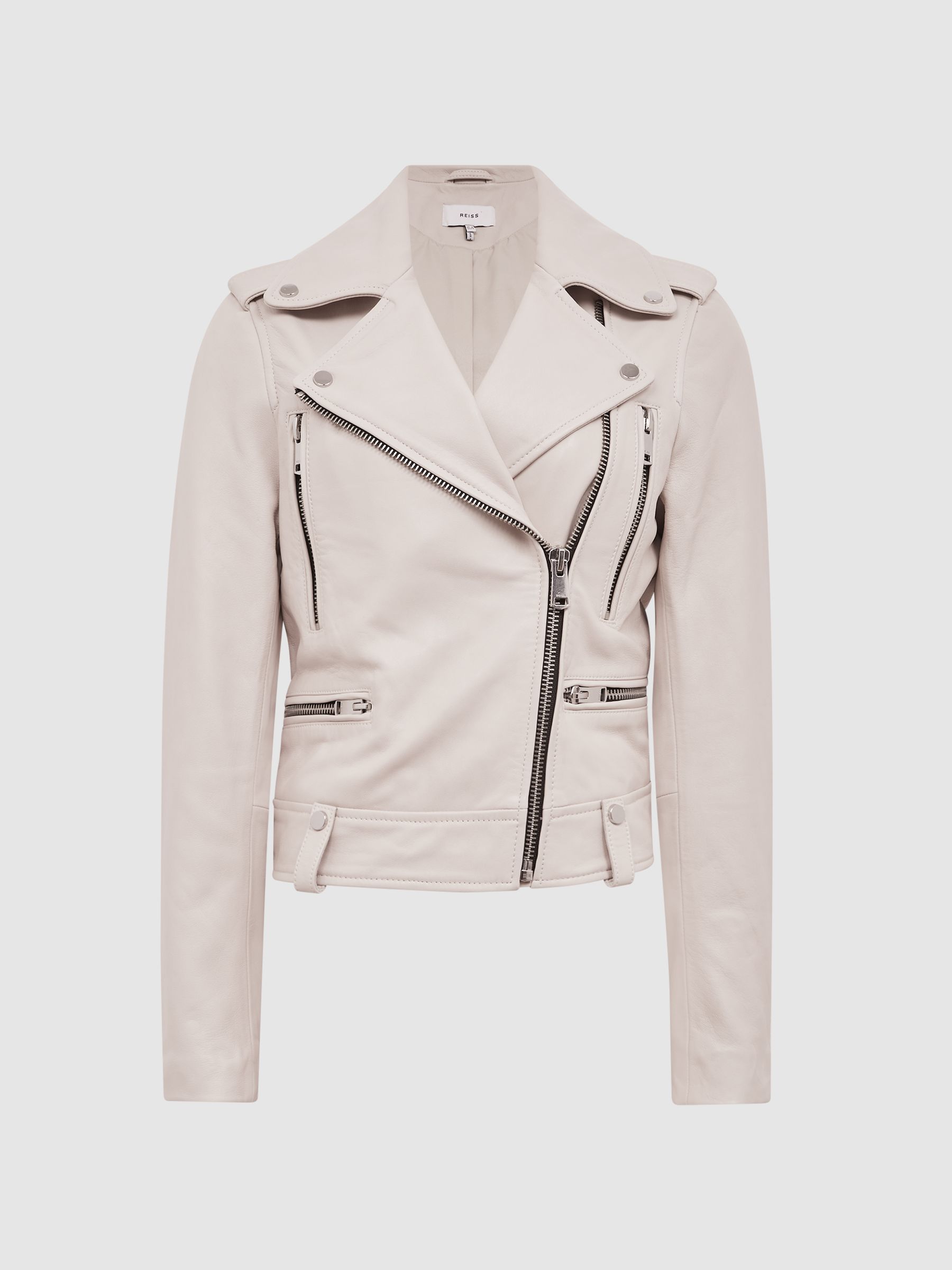Leather Biker Jacket in Off White - Image 2 of 7 Leather Biker Jacket in Off White - Image 2 of 7