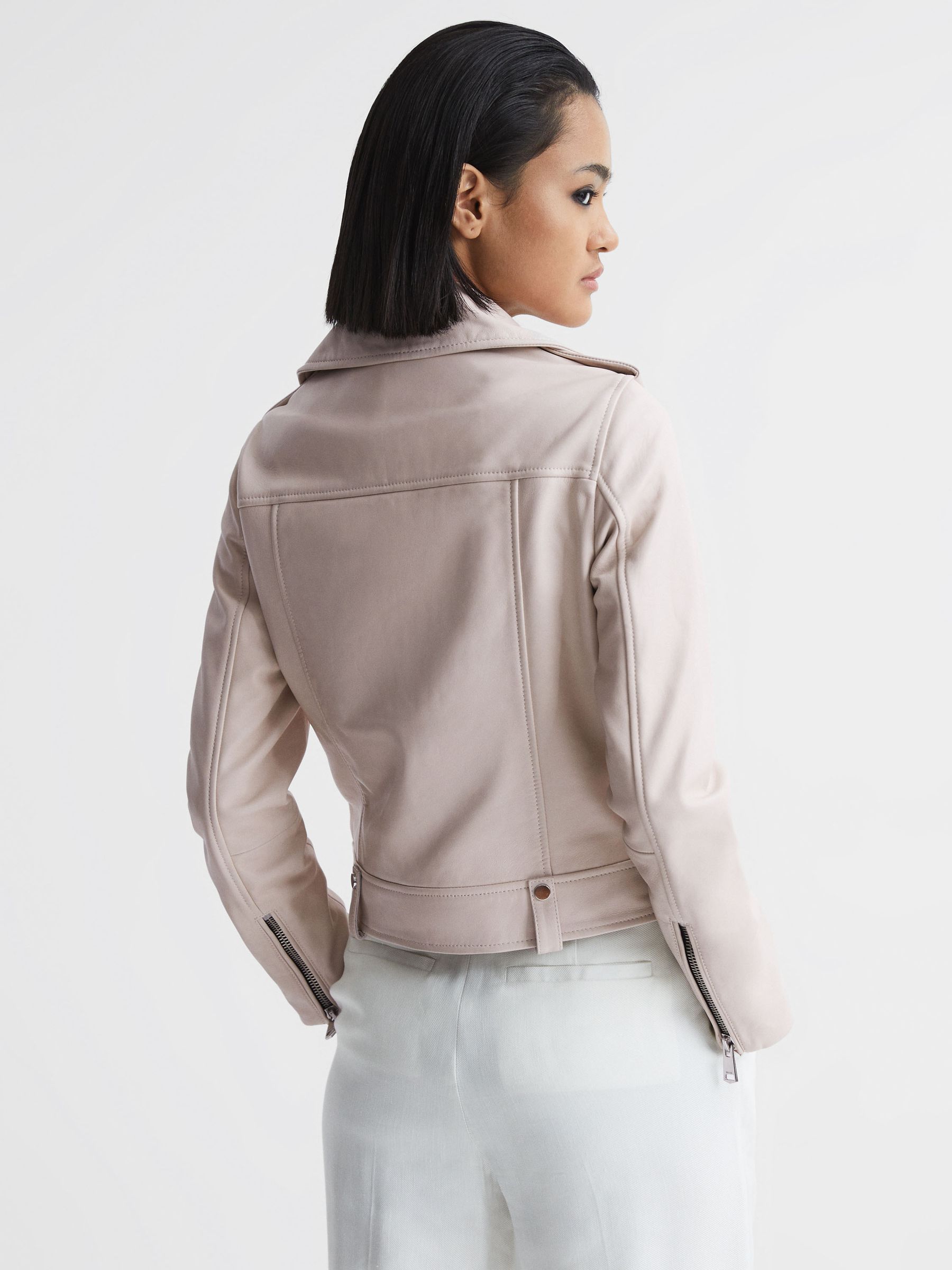 Leather Biker Jacket in Off White - Image 5 of 7