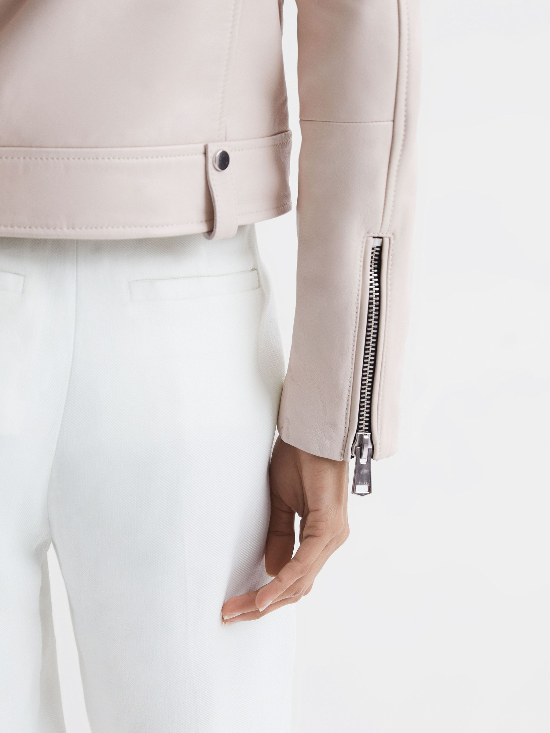 Leather Biker Jacket in Off White - Image 7 of 7