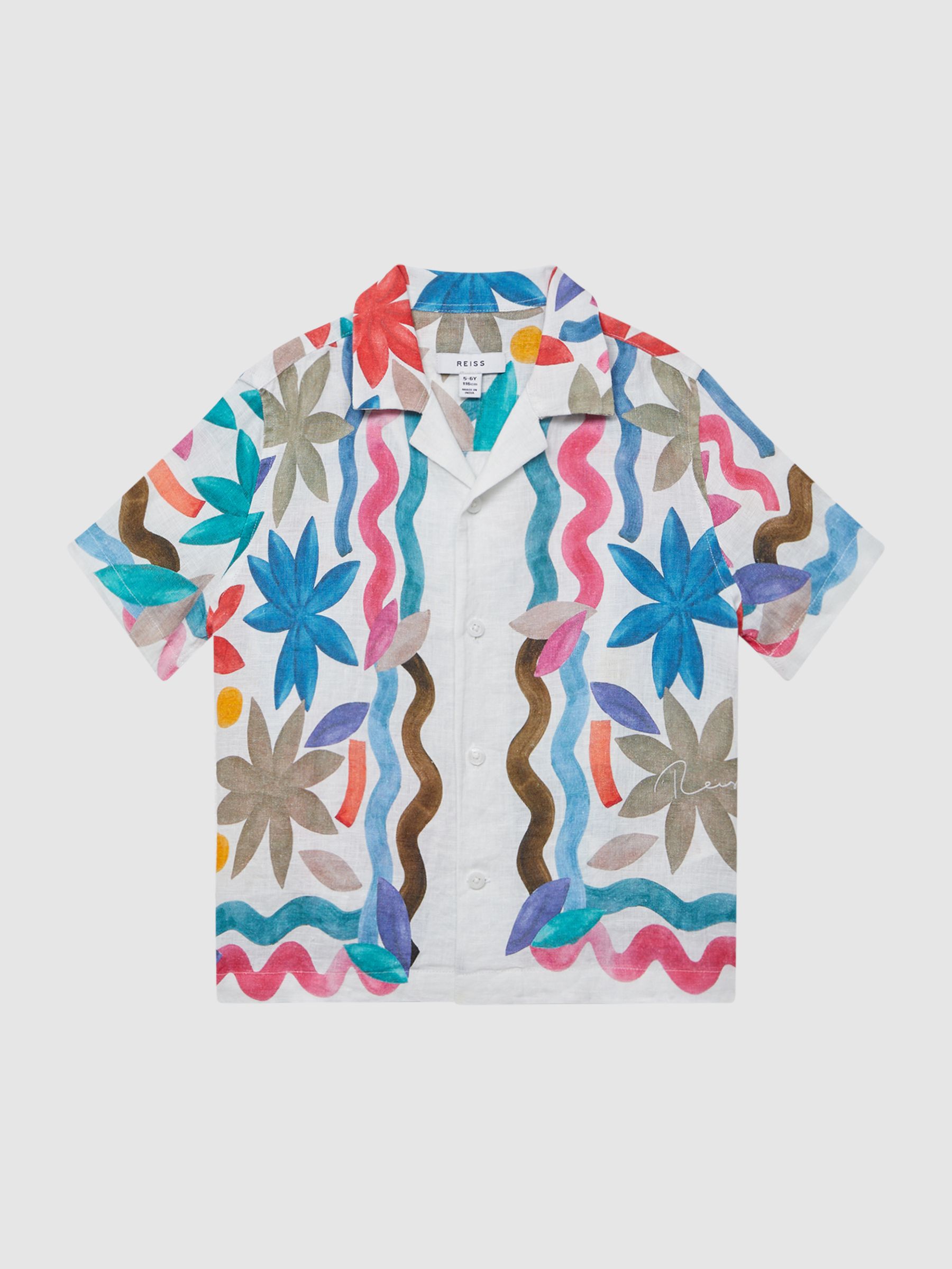 9-12 yrs Linen Floral Cuban Collar Shirt in Multi - Image 2 of 6