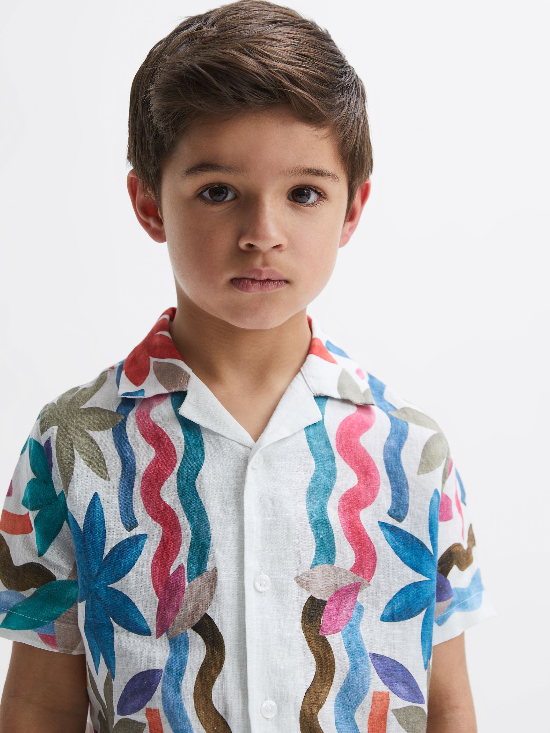 9-12 yrs Linen Floral Cuban Collar Shirt in Multi - Image 4 of 6
