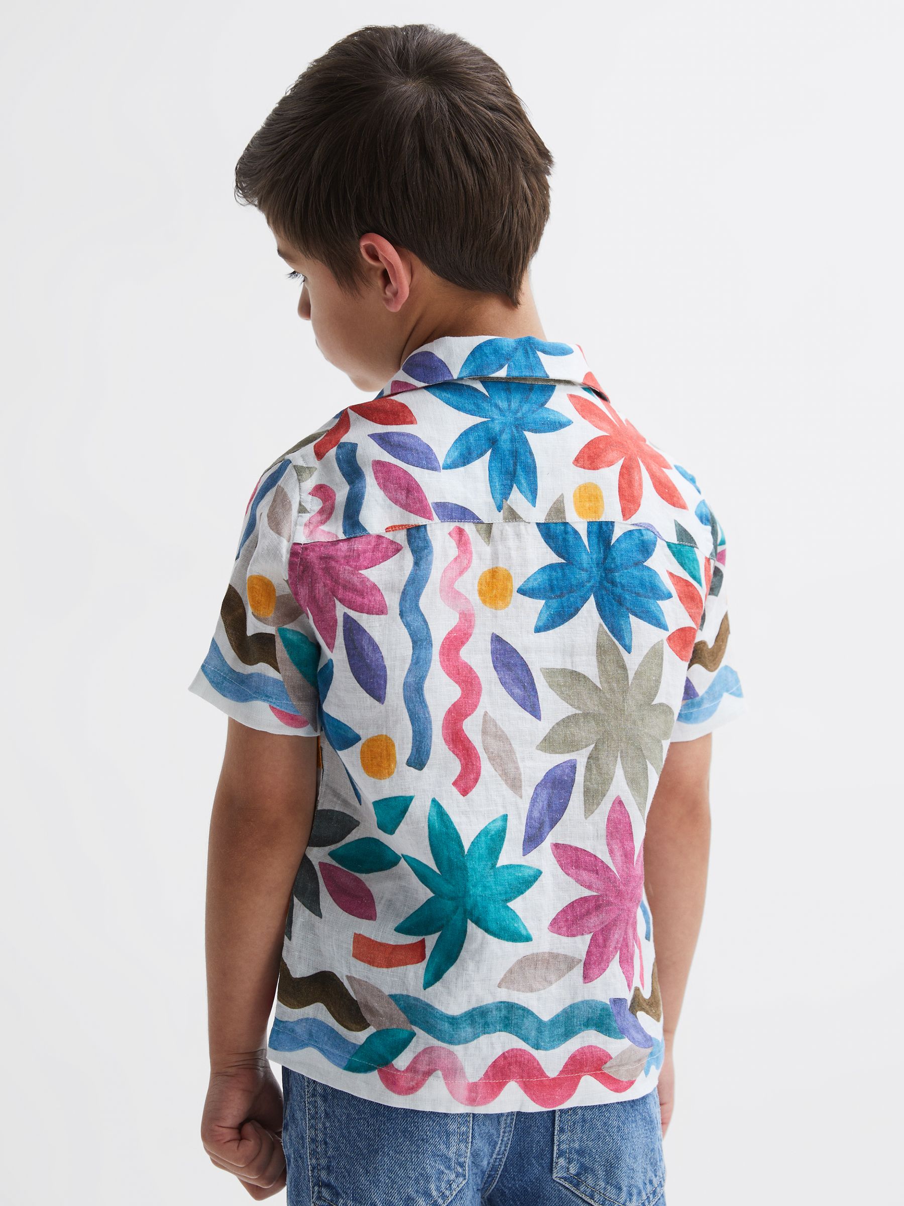 9-12 yrs Linen Floral Cuban Collar Shirt in Multi - Image 5 of 6