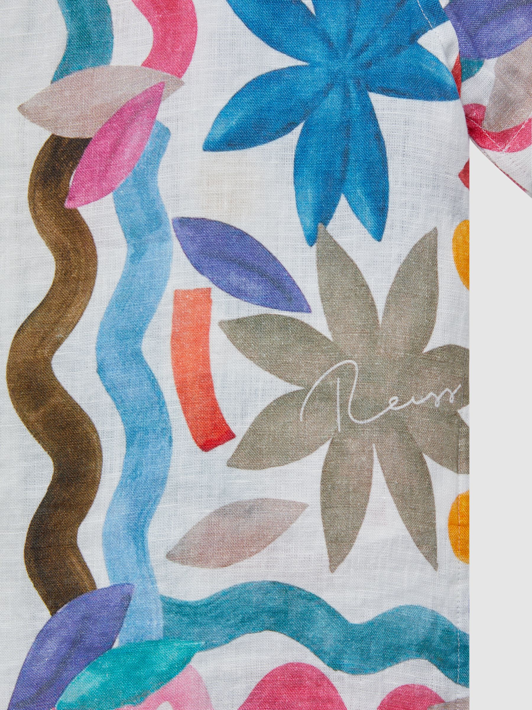 9-12 yrs Linen Floral Cuban Collar Shirt in Multi - Image 6 of 6