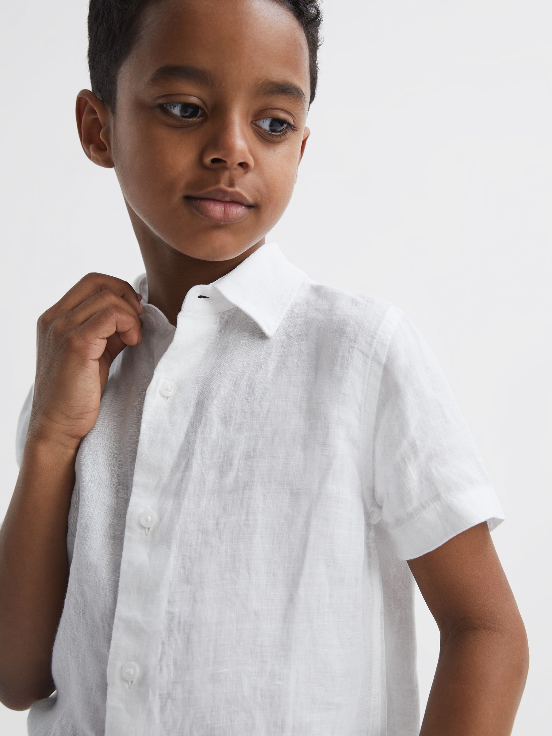 9-13 yrs Short Sleeve Linen Shirt in White - Image 4 of 7