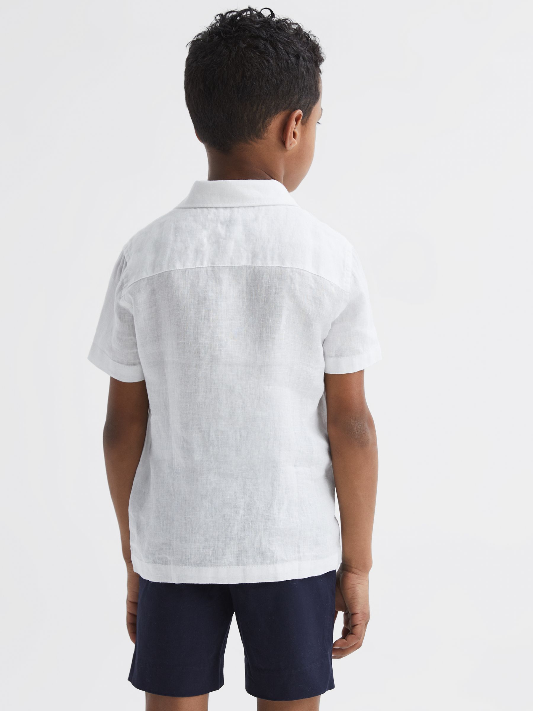 9-13 yrs Short Sleeve Linen Shirt in White - Image 5 of 7
