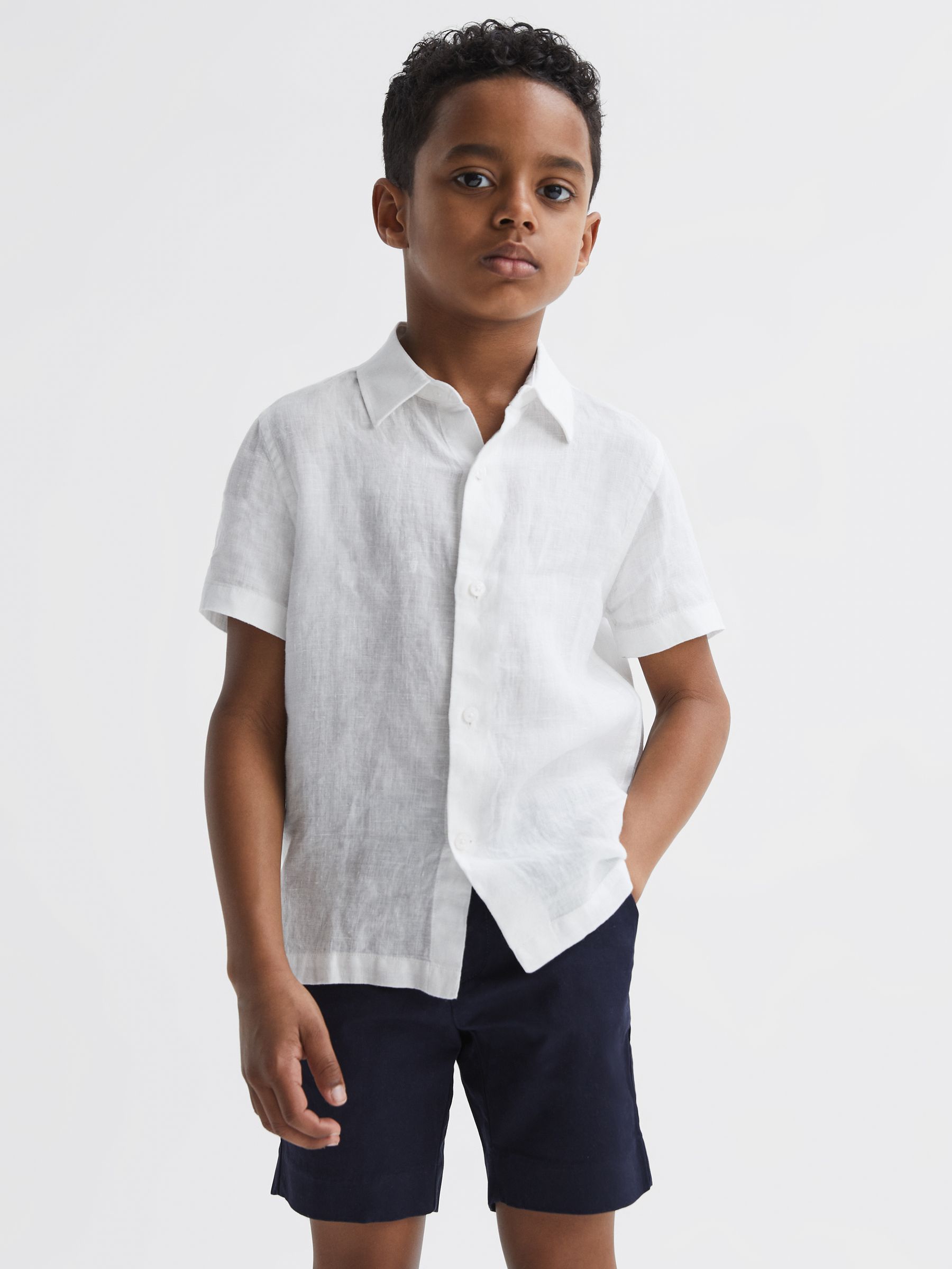 9-13 yrs Short Sleeve Linen Shirt in White - Image 6 of 7