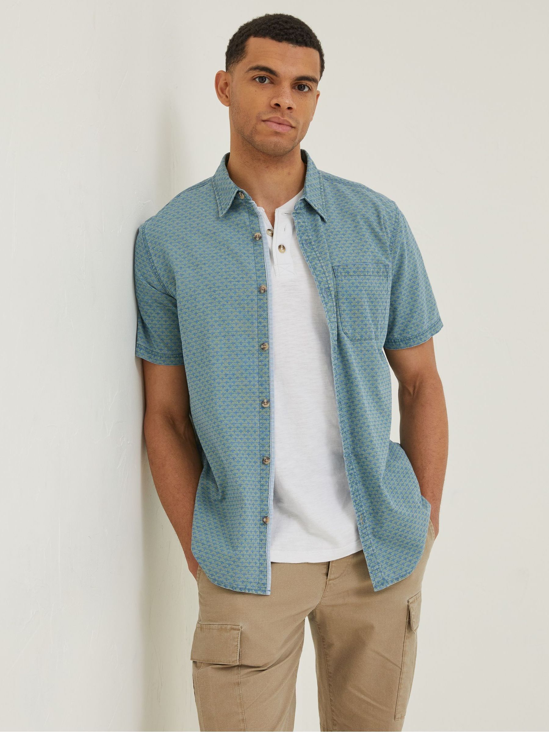 Green Geo Indigo Print Shirt - Image 1 of 4