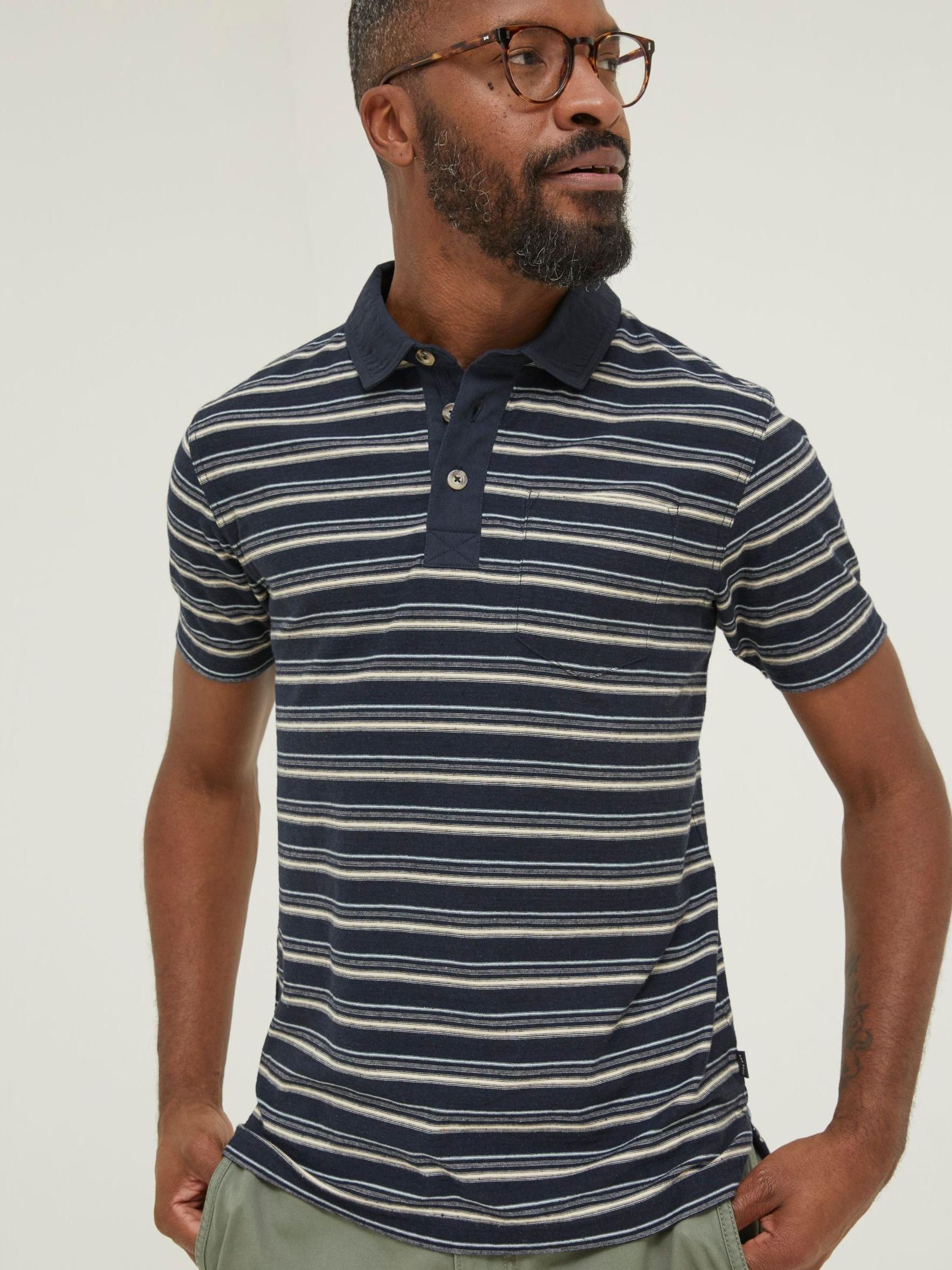 Blue Perranporth Stripe Polo Shirt - Image 1 of 1