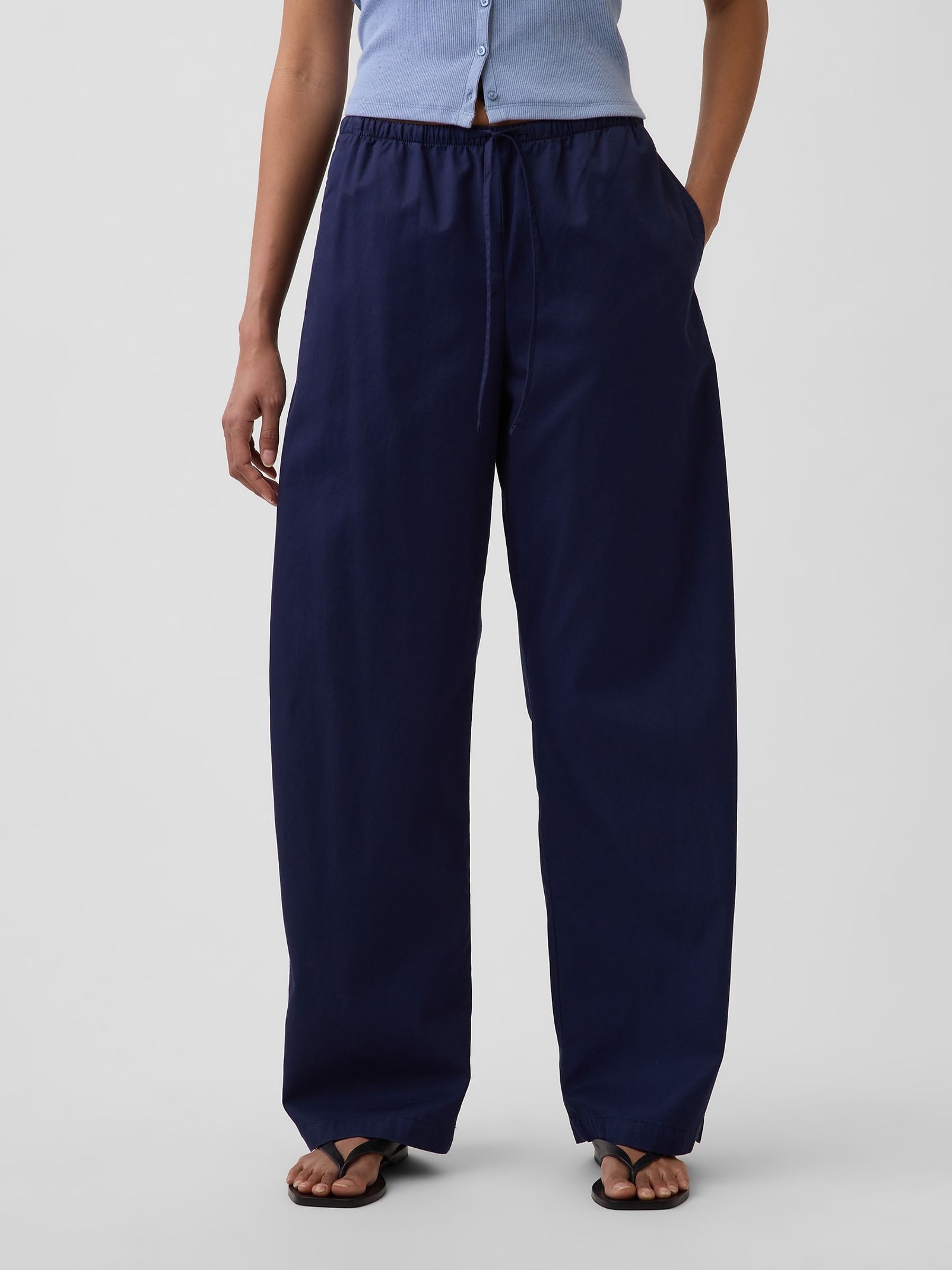 Navy Poplin Easy Barrel Trousers - Image 1 of 5