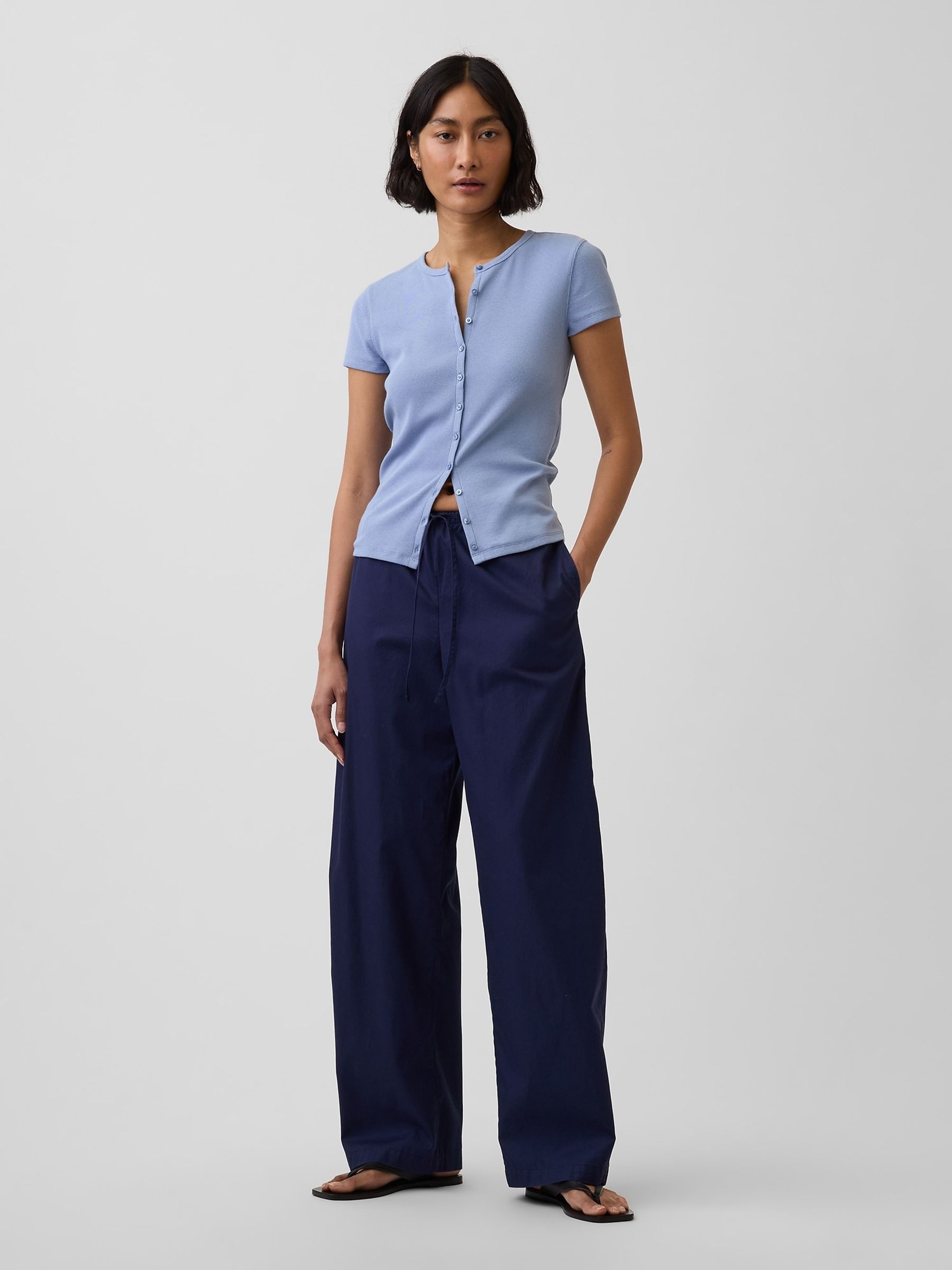 Navy Poplin Easy Barrel Trousers - Image 4 of 5