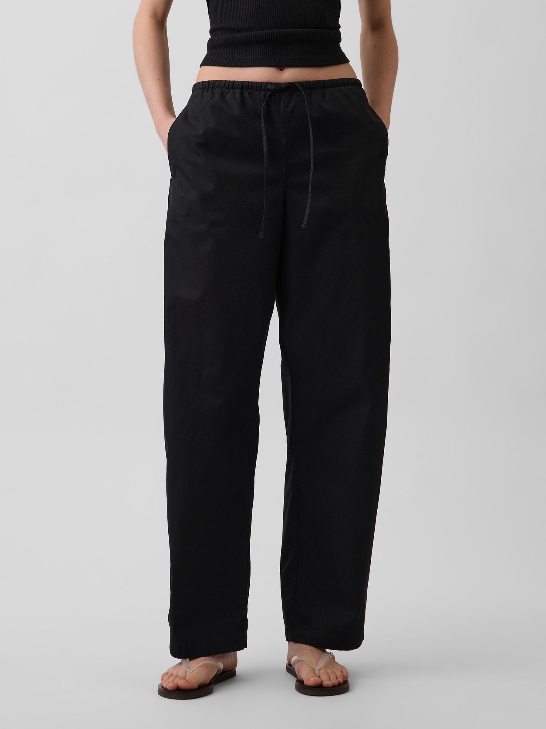 Black Poplin Easy Barrel Trousers - Image 1 of 5