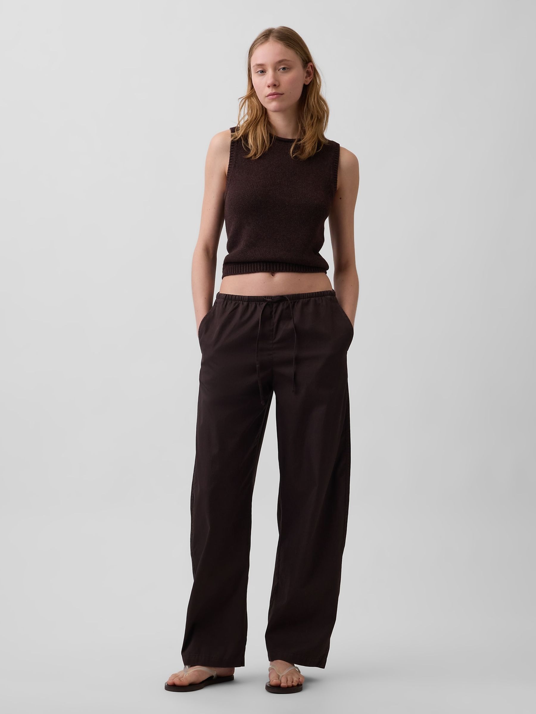 Brown Poplin Easy Barrel Trousers - Image 4 of 5