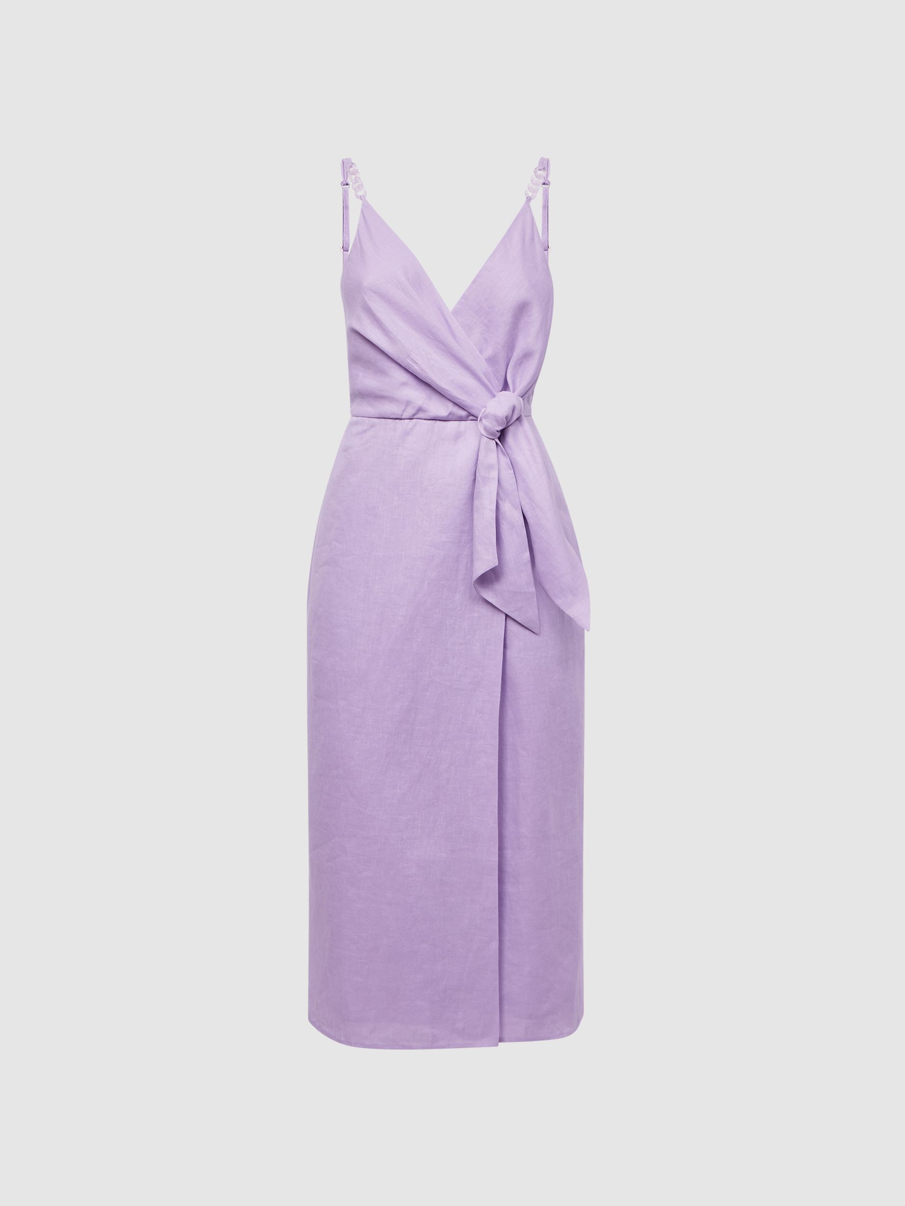 Linen Side Tie Midi Dress in Lilac - Image 2 of 6