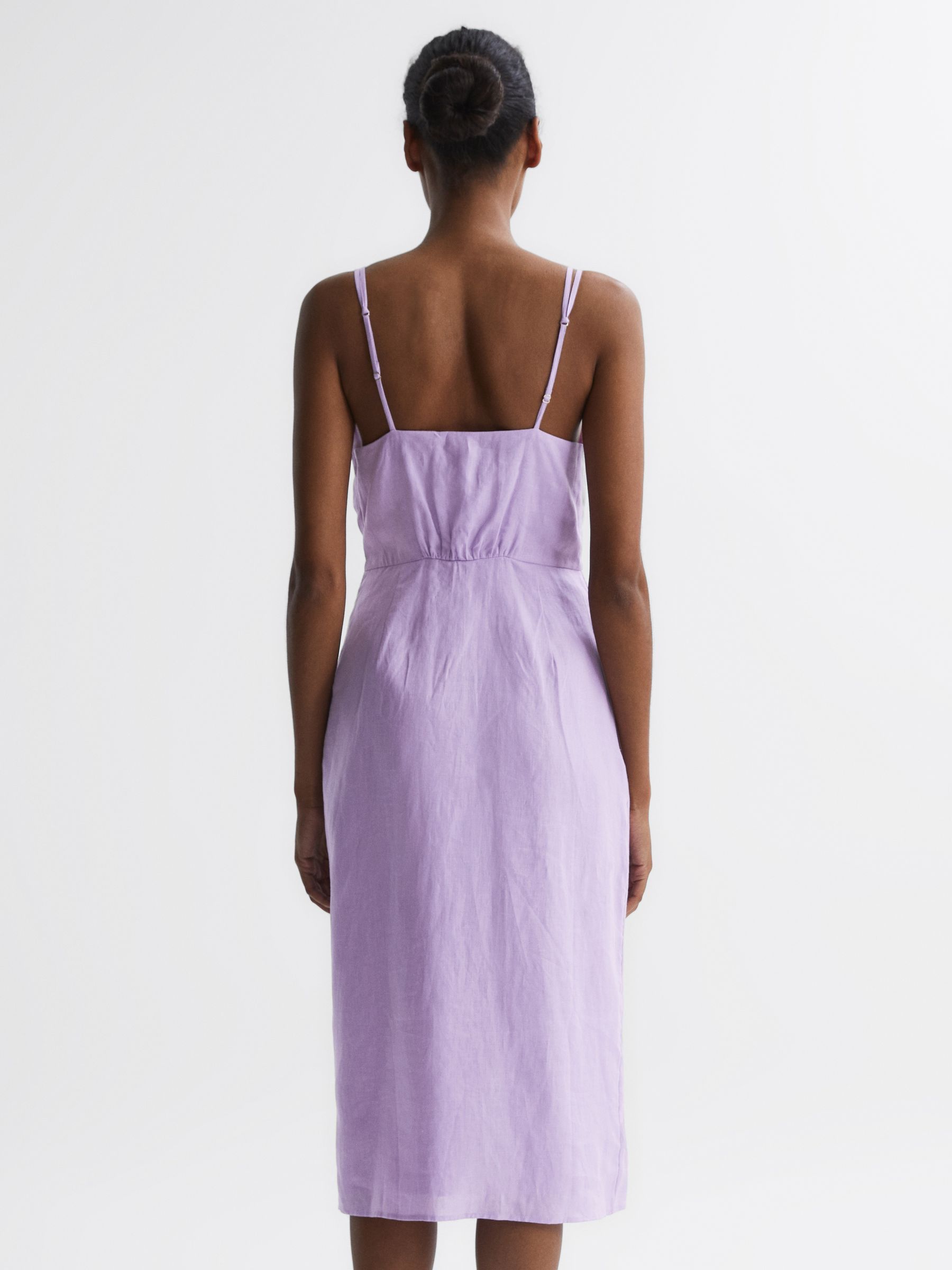 Linen Side Tie Midi Dress in Lilac - Image 5 of 6