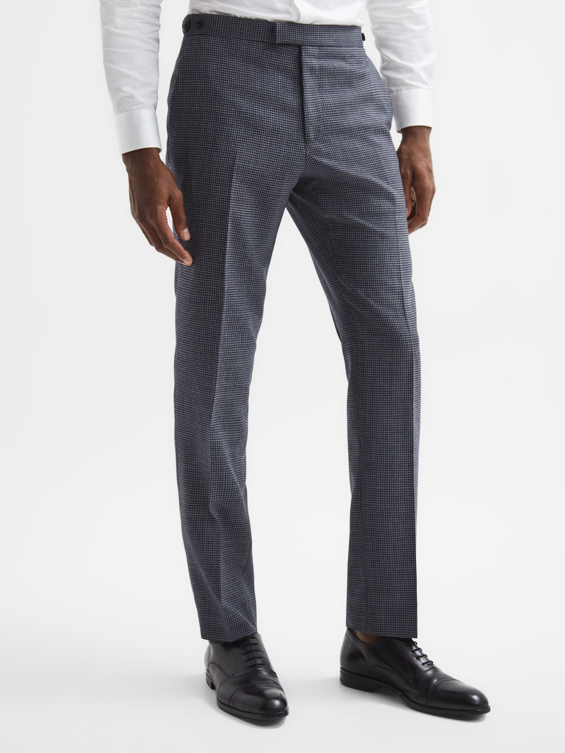 Slim Fit Dogtooth Trousers in Navy - Image 1 of 5
