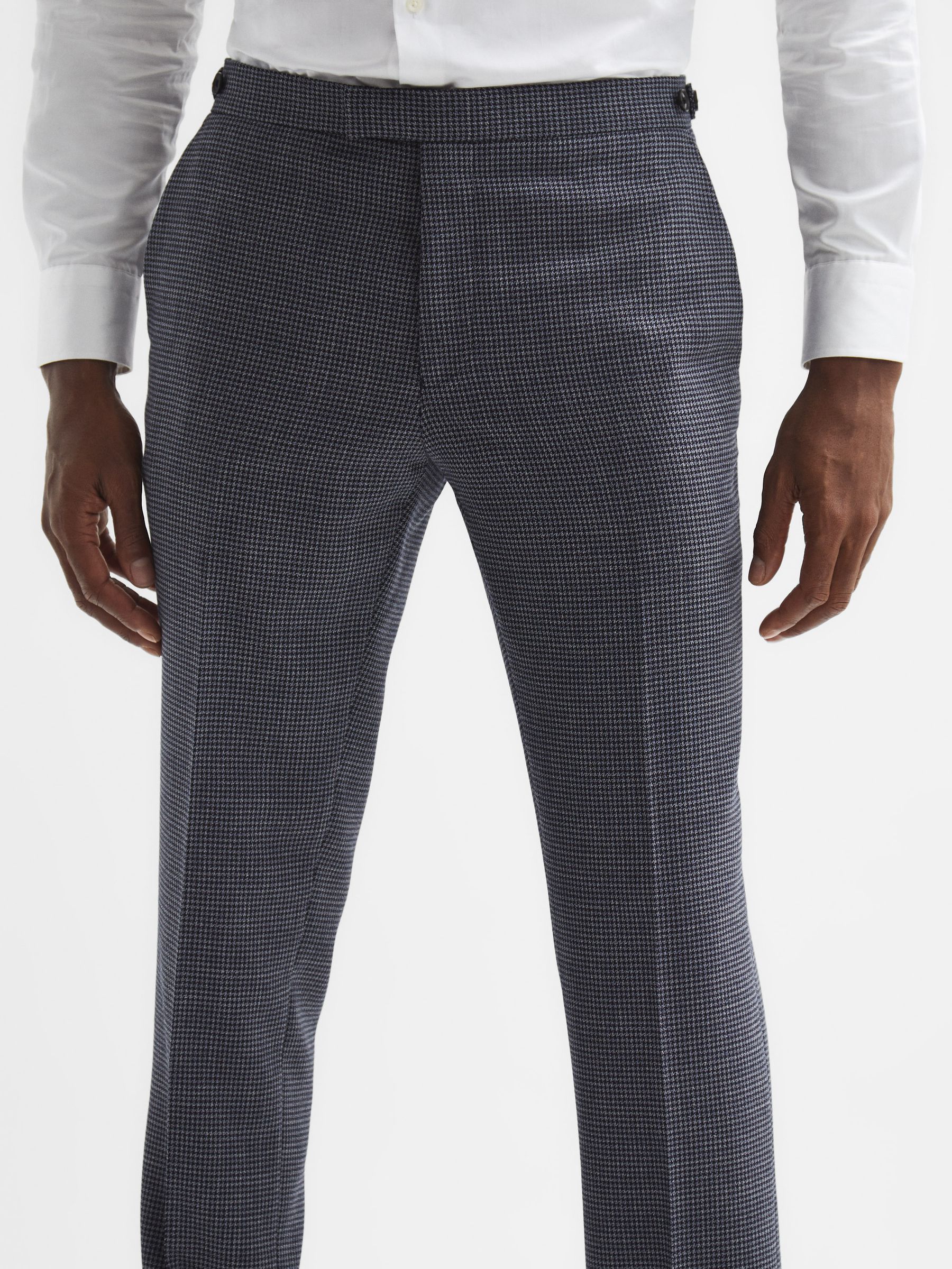 Slim Fit Dogtooth Trousers in Navy - Image 4 of 5