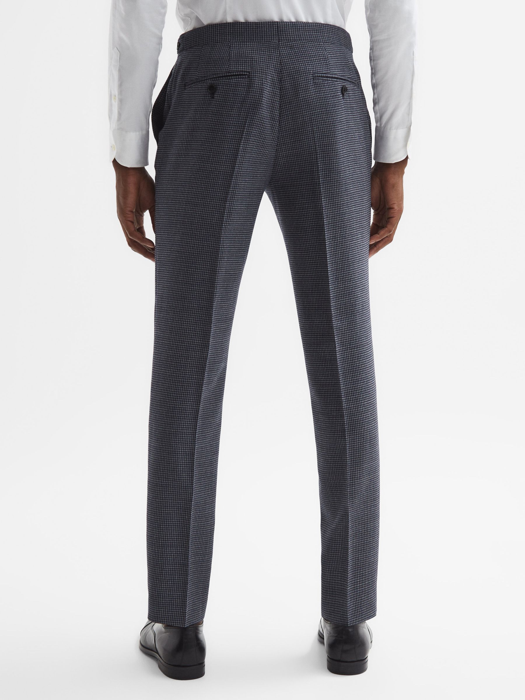 Slim Fit Dogtooth Trousers in Navy - Image 5 of 5