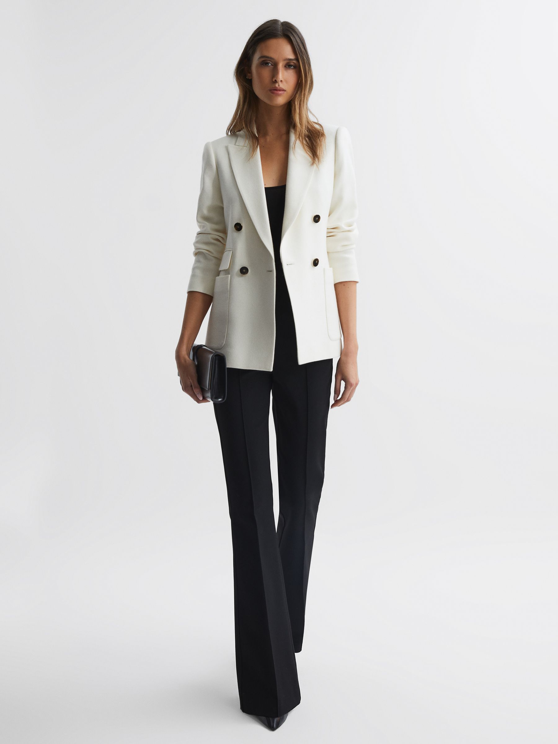 Double Breasted Twill Blazer in White - Image 1 of 7