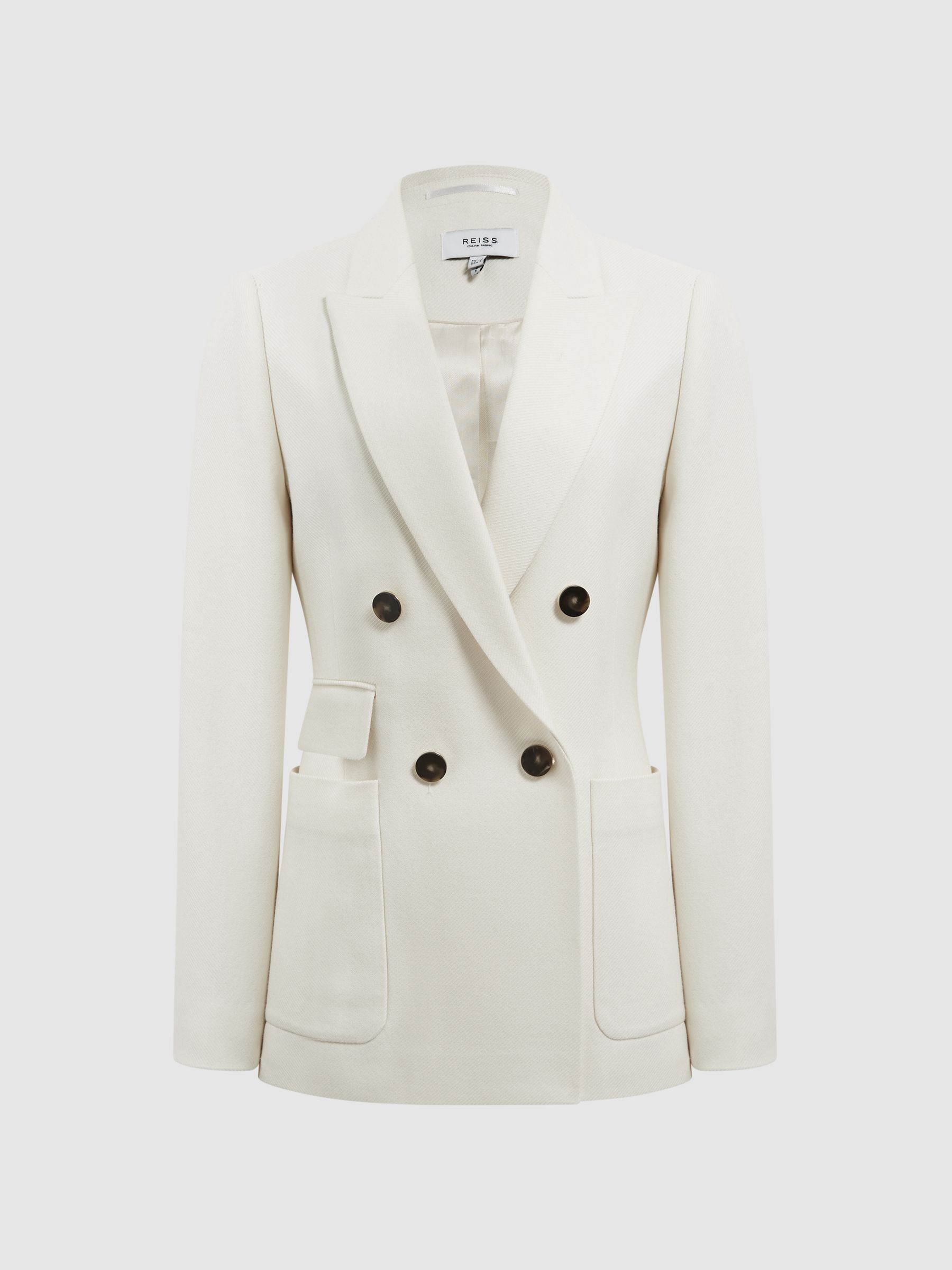 Double Breasted Twill Blazer in White - Image 2 of 7