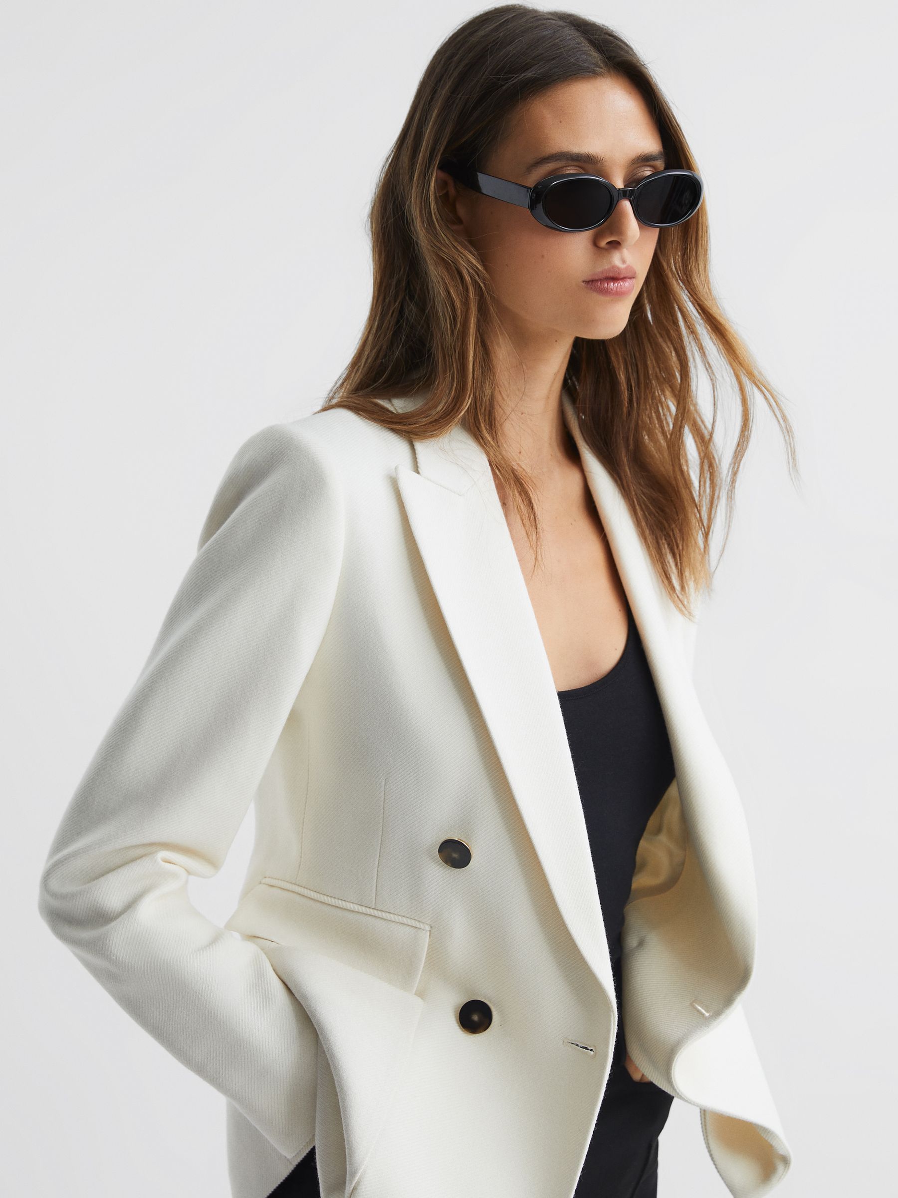 Double Breasted Twill Blazer in White - Image 3 of 7