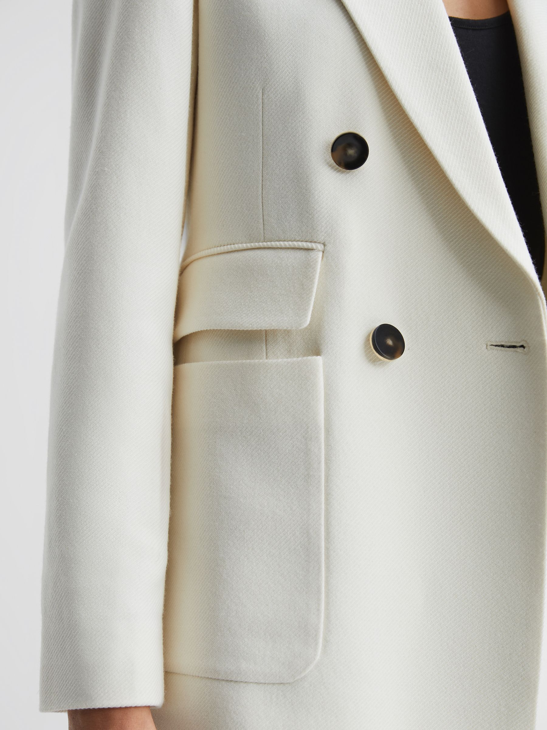Reiss Double Breasted Twill Blazer in White | REISS