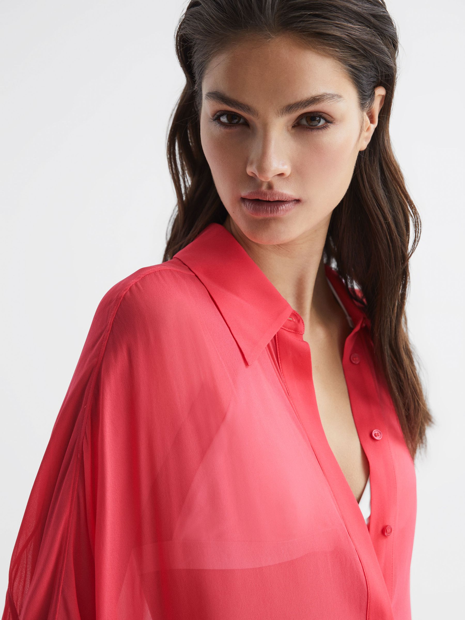 Sheer Kaftan in Coral - Image 4 of 8